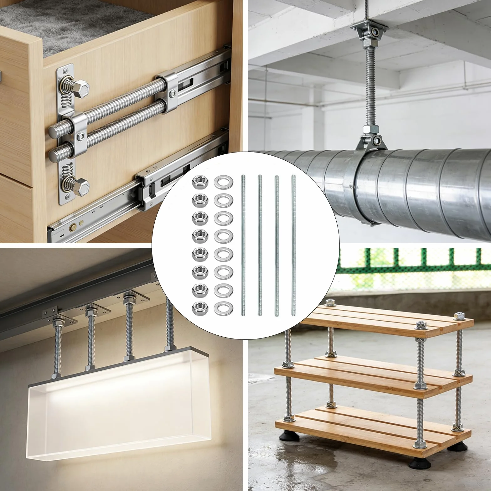 10 barre filettate M8 x 200 mm, con 20 dadi esagonali e 20 rondelle, barre filettate in acciaio inox, per costruzione di mobili, montaggio a macchina