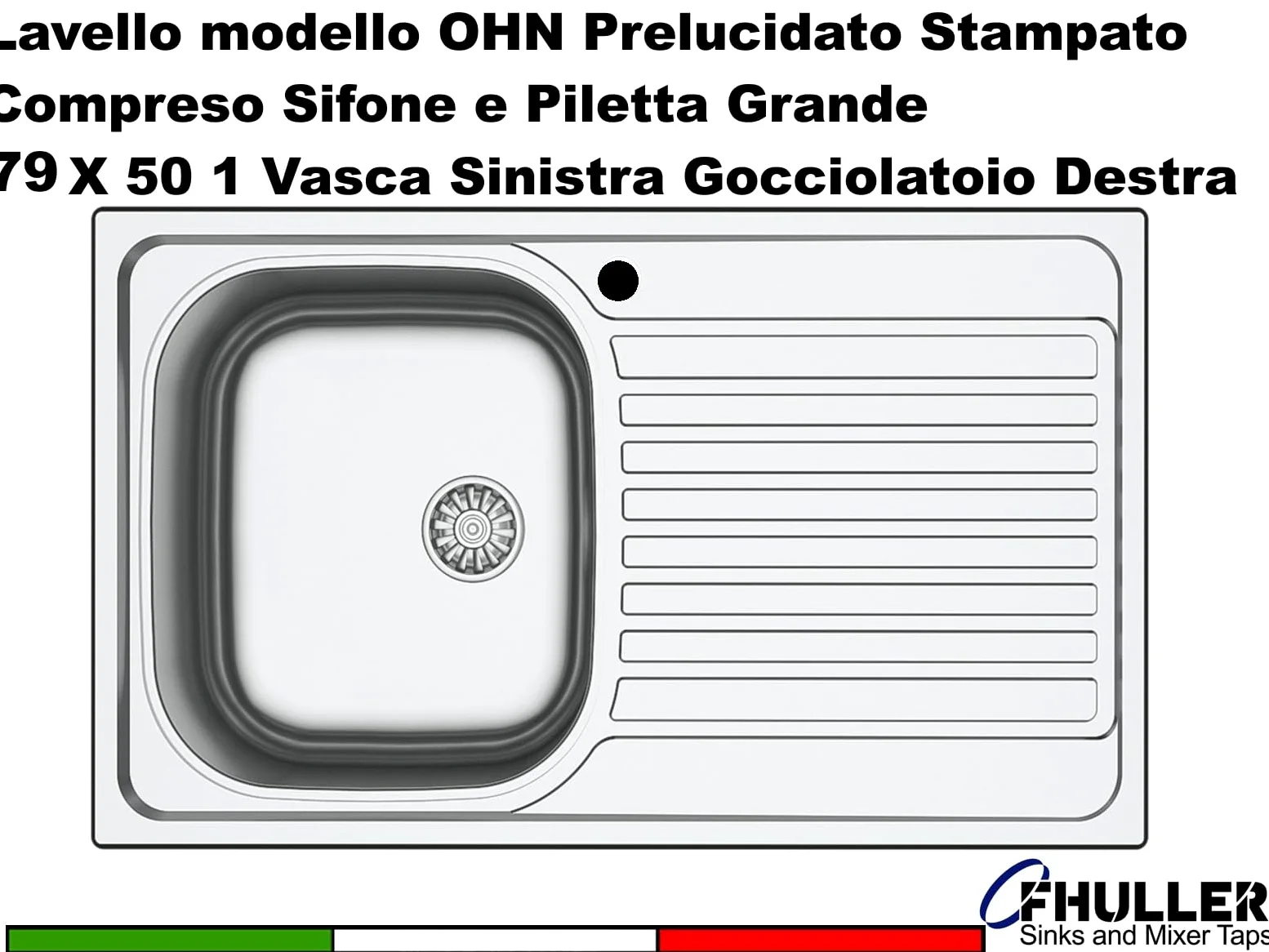 Lavello Cucina 1 Vasca con Gocciolatoio DX Inox 79 x 50 cm - 011551.S1.01.2016