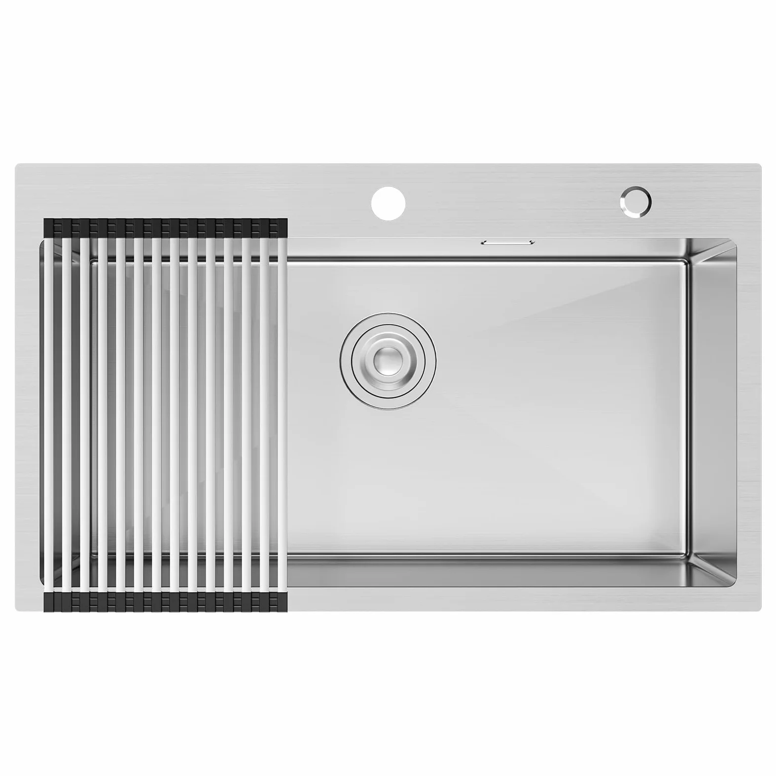 CECIPA Lavello Cucina 1 Vasca 75x45 cm, Lavandino Cucina con Tenda a Rullo Scarico, Lavello in Acciaio Inox 304 per Mobile di lunghezza 80cm con Sifone e Scarico