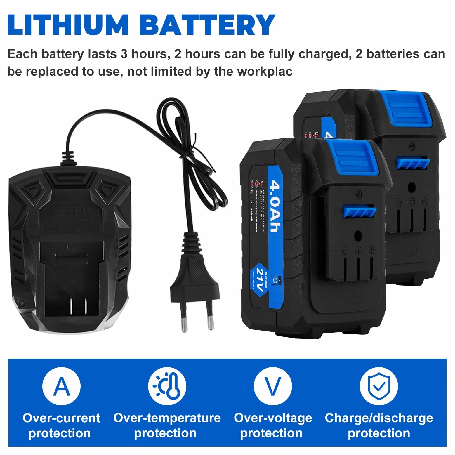 MXBAOHENG 10-300 MM² Pinza crimpatrice idraulica ricaricabile da 60 KN con 2 batterias 21 V 4 A Pinza per capicorda idraulica elettrica con 12 inserti di pressione per contatti in rame e alluminio