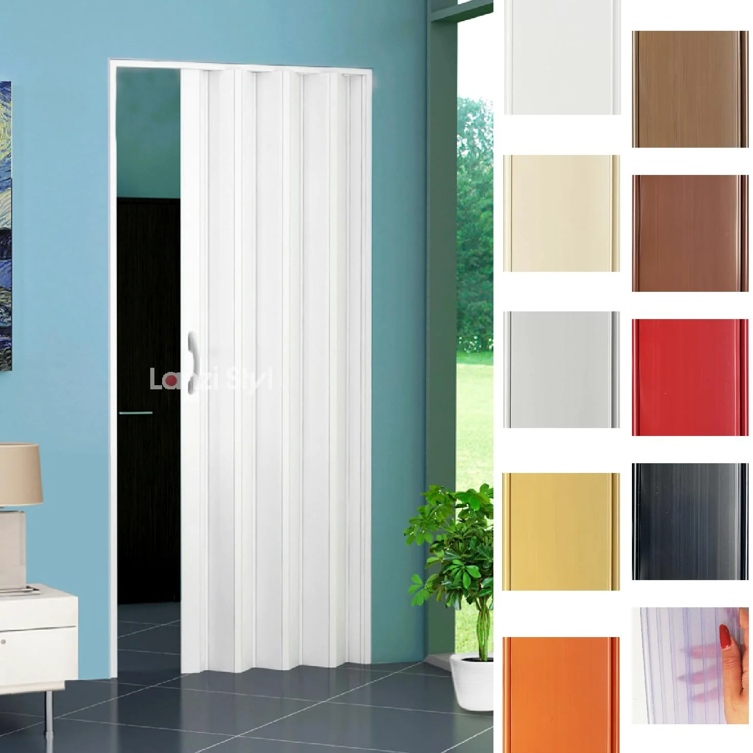 LANZISTIL Porta a Soffietto PVC su Misura| H 220/250/300cm in 10 colori - Sono inclusi: trasporto, viteria, istruzioni e Video. Separè x Interni. Misure da 60a205 x H 220/250/300cm