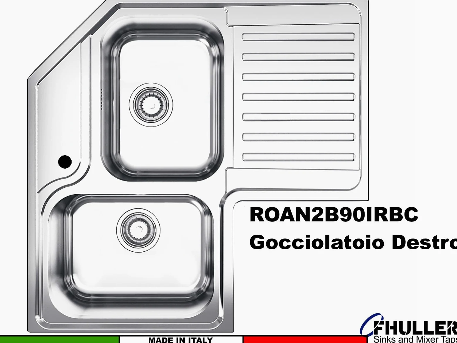 Lavello da Cucina Angolare, 83x83 cm, 2 Vasche con Gocciolatoio Destro, Acciaio Inox