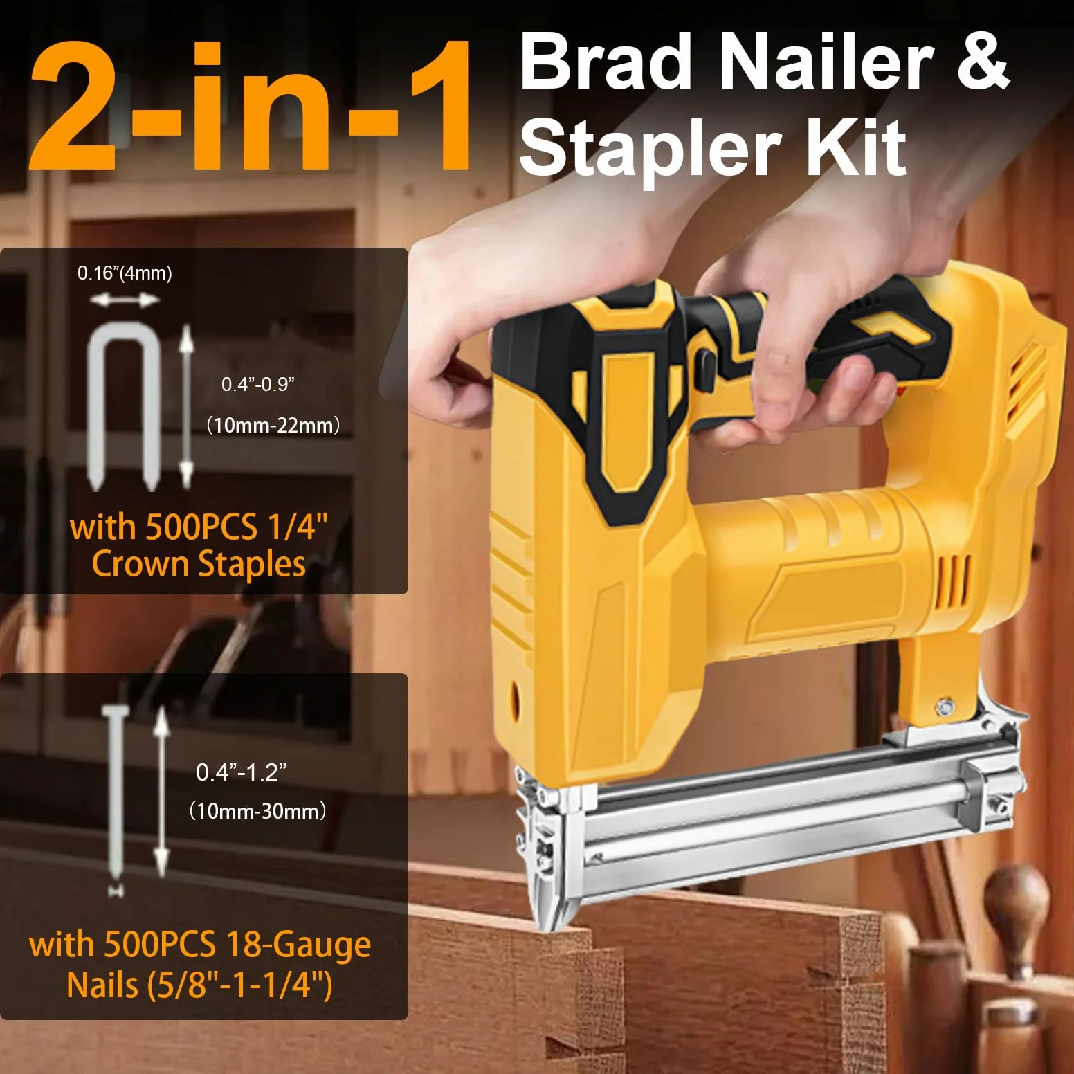 Pistola per unghie senza fili 2 in 1 per batteria DeWalt, chiodatrice elettrica da 18 GA con 1000 graffette per unghie, 2 modalità, 80 colpi/min, per falegnameria, tappezzeria