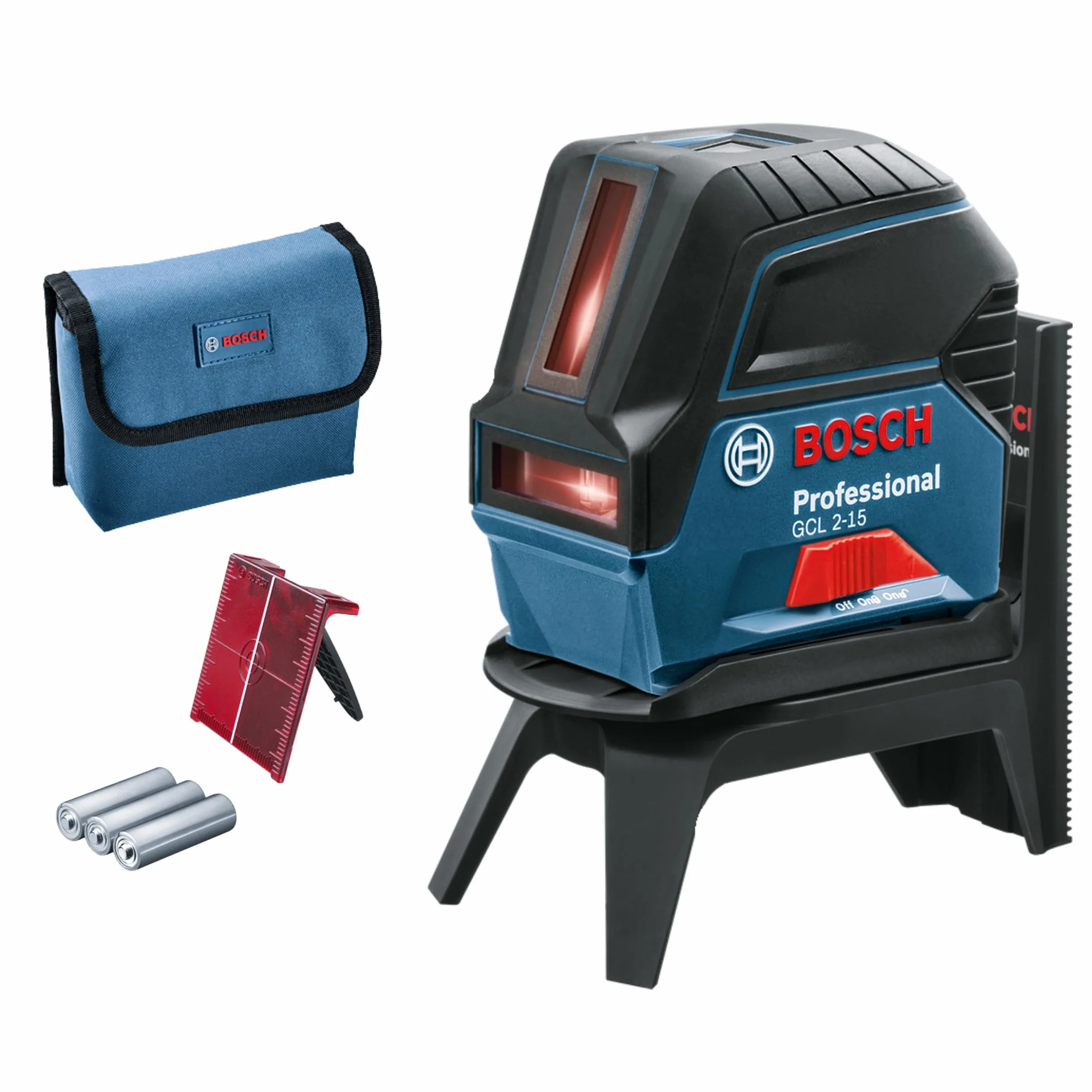 Bosch Professional Livella laser multifunzione GCL 2-15 (laser rosso, da interno, con punti a piombo, raggio d’azione:15 m, 3 pile AA, supporto ruotabile RM 1, pannello per laser, custodia protettiva)