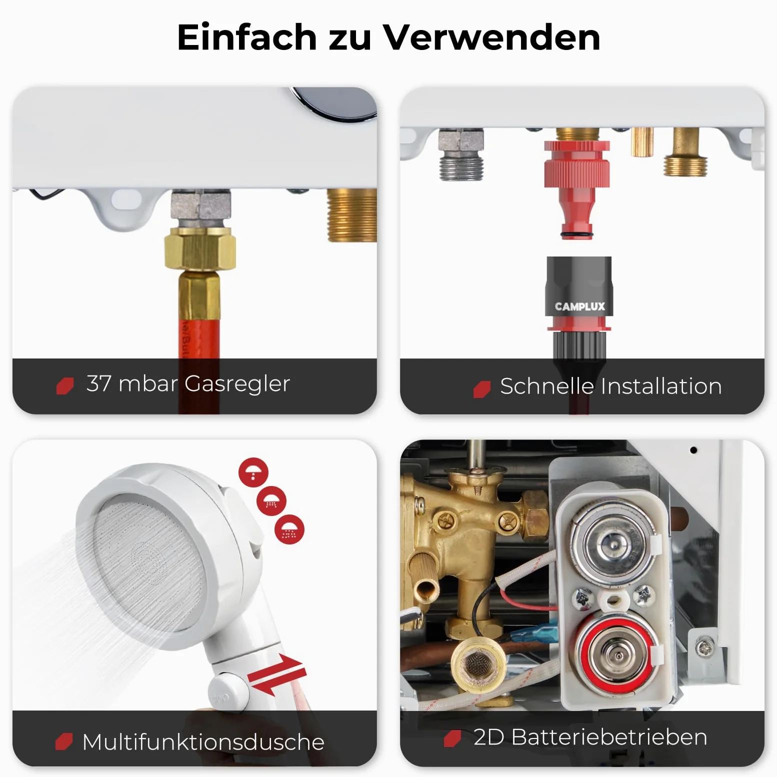 CAMPLUX BW158C Scaldacqua a Gas Tankless, 6 Litri, 12kW, Butano (28-30 mbar) / Propano (37 mbar), per Doccia da Campeggio