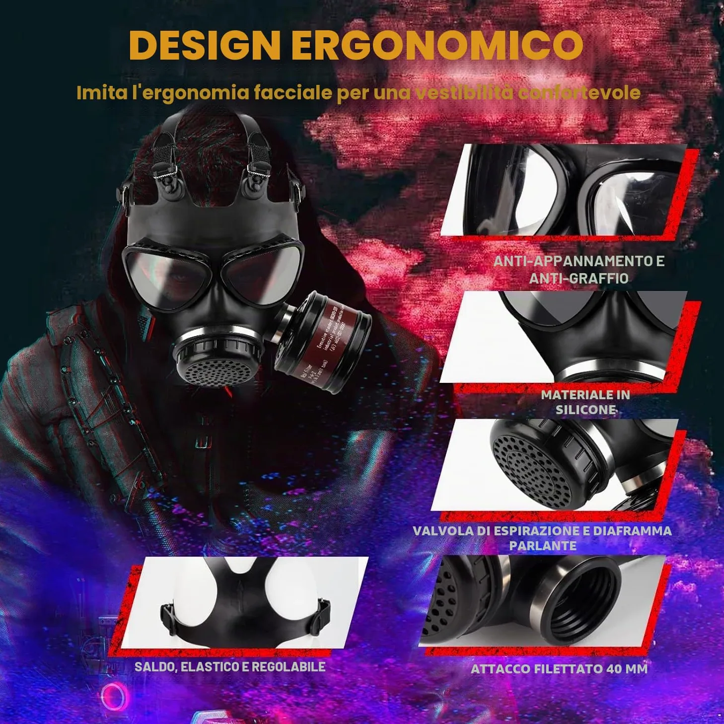 Maschera antigas con filtro, maschera respiratoria riutilizzabile anti-polvere per levigatura, lavori di costruzione, verniciatura a spruzzo, prodotti chimici, taglio, lucidatura a macchina