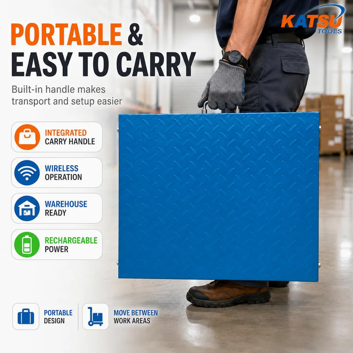 KATSU Tools Bilancia digitale wireless in acciaio 500KG 50x60cm