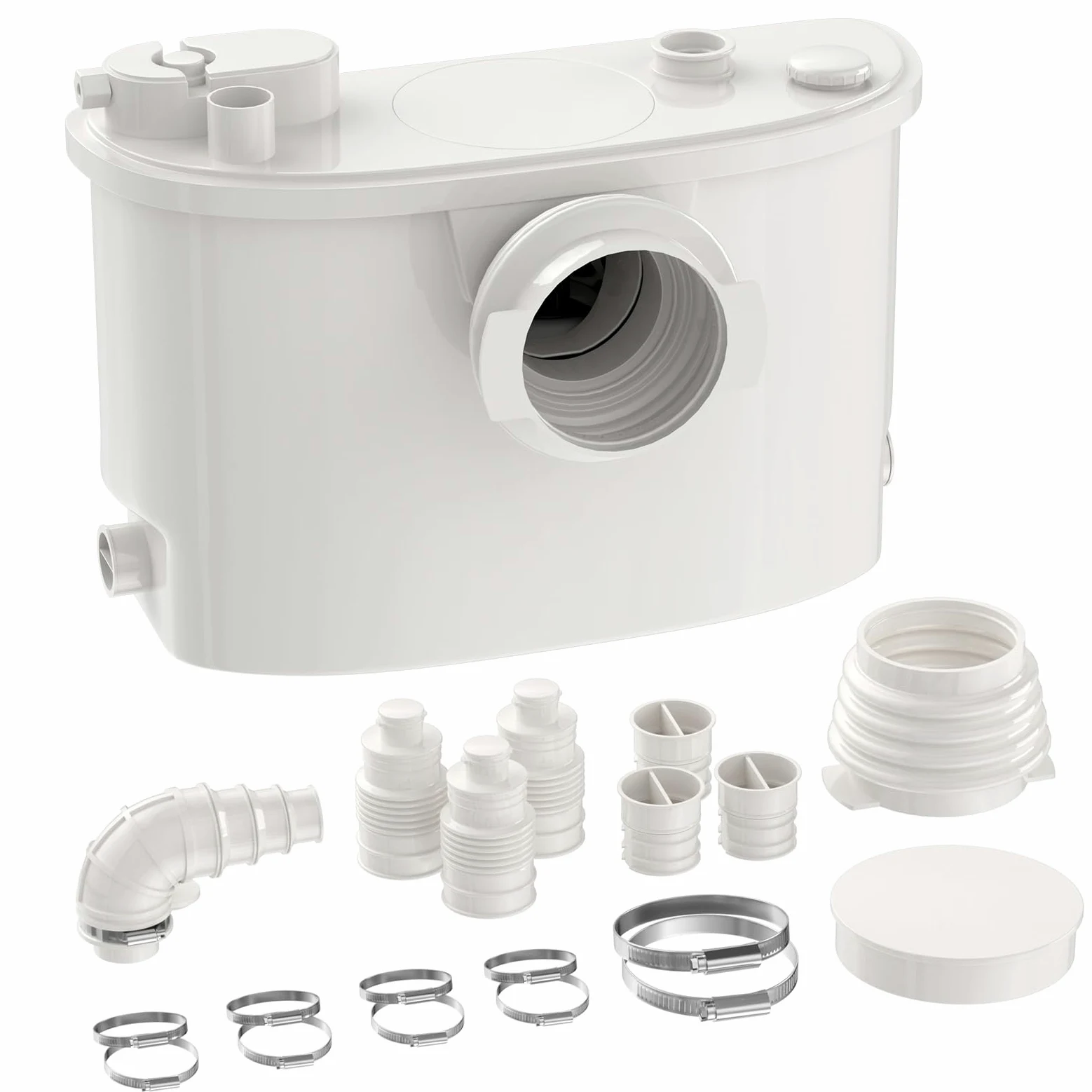 Pompa maceratrice, pompa tritureratrice per WC, con 4 ingressi per WC/cucina/lavandino/doccia da cantina, smaltimento acque reflue grigie, doppia deodorazione, motore in rame, 7 m/23 ft di prevalenza