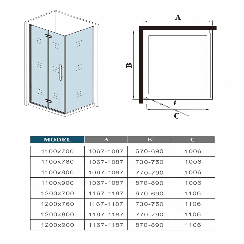195cm Box Doccia Angolare Porta Battente Pieghevole con Parete Fissa 120x80cm in Vetro Temperato 6 mm Anticalcare Barra Stabilizzatrice da 140 cm Cromo Lucido
