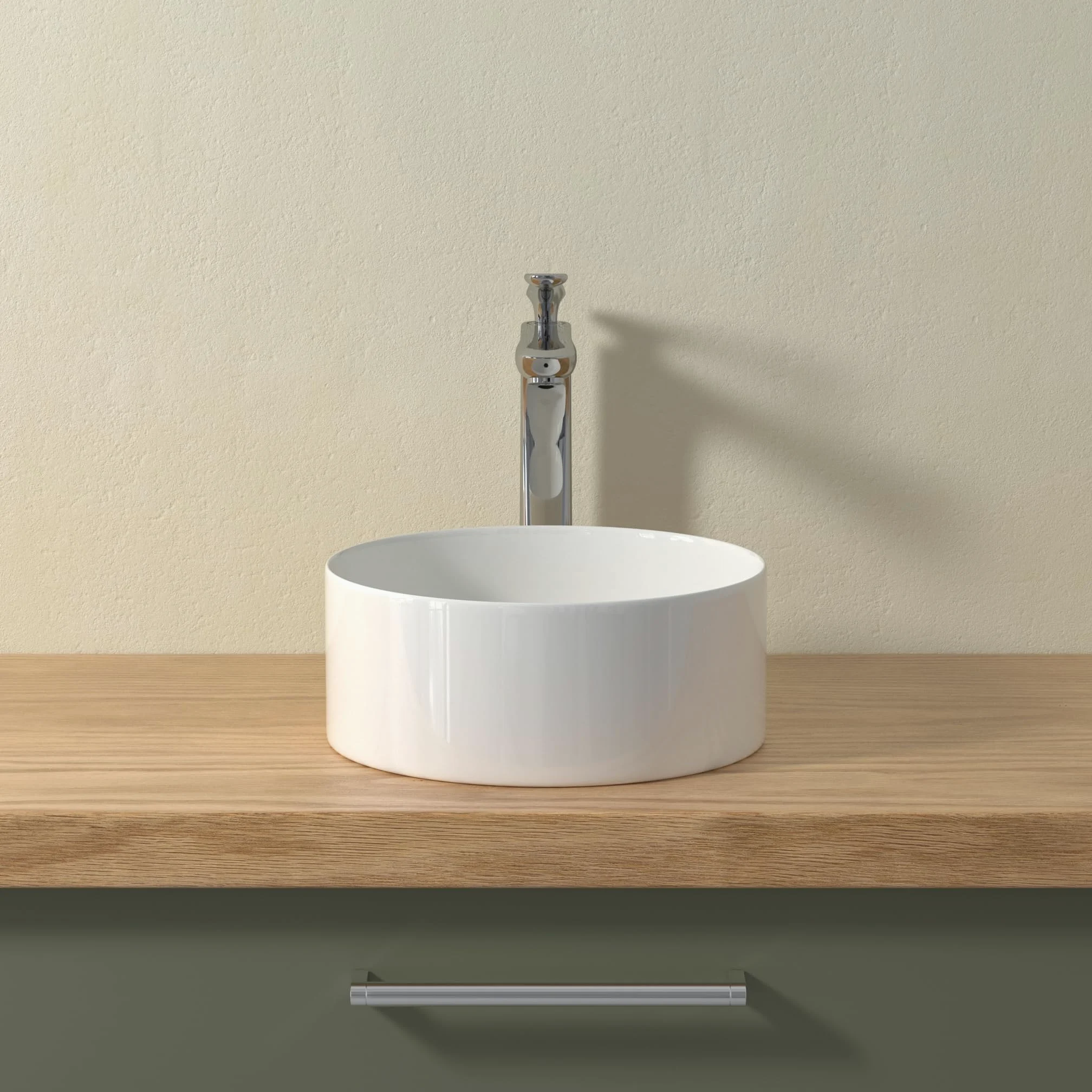 Lavabo rotondo, piccolo lavabo da appoggio, lavabo a mano in elegante design facile da pulire, per bagno e WC degli ospiti (bianco lucido, 31 x 31 x 11 cm)