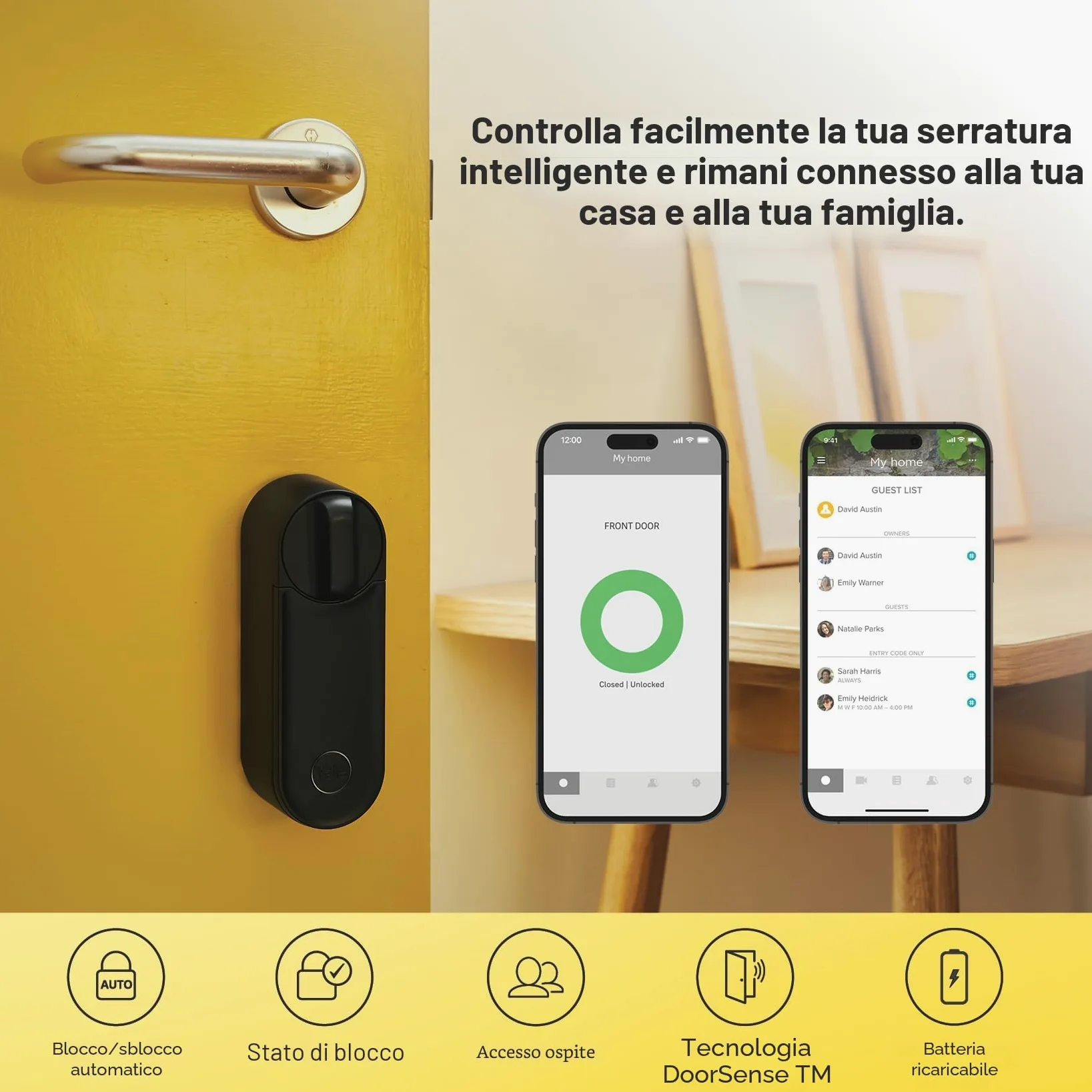 Yale Serratura Smart Linus L2 05/103210/MB Nero, accesso senza chiave, Installazione fai da te, Blocco/sblocco da remoto, Wi-Fi integrato, Compatibile con Matter, Controllo via App p Yale Home