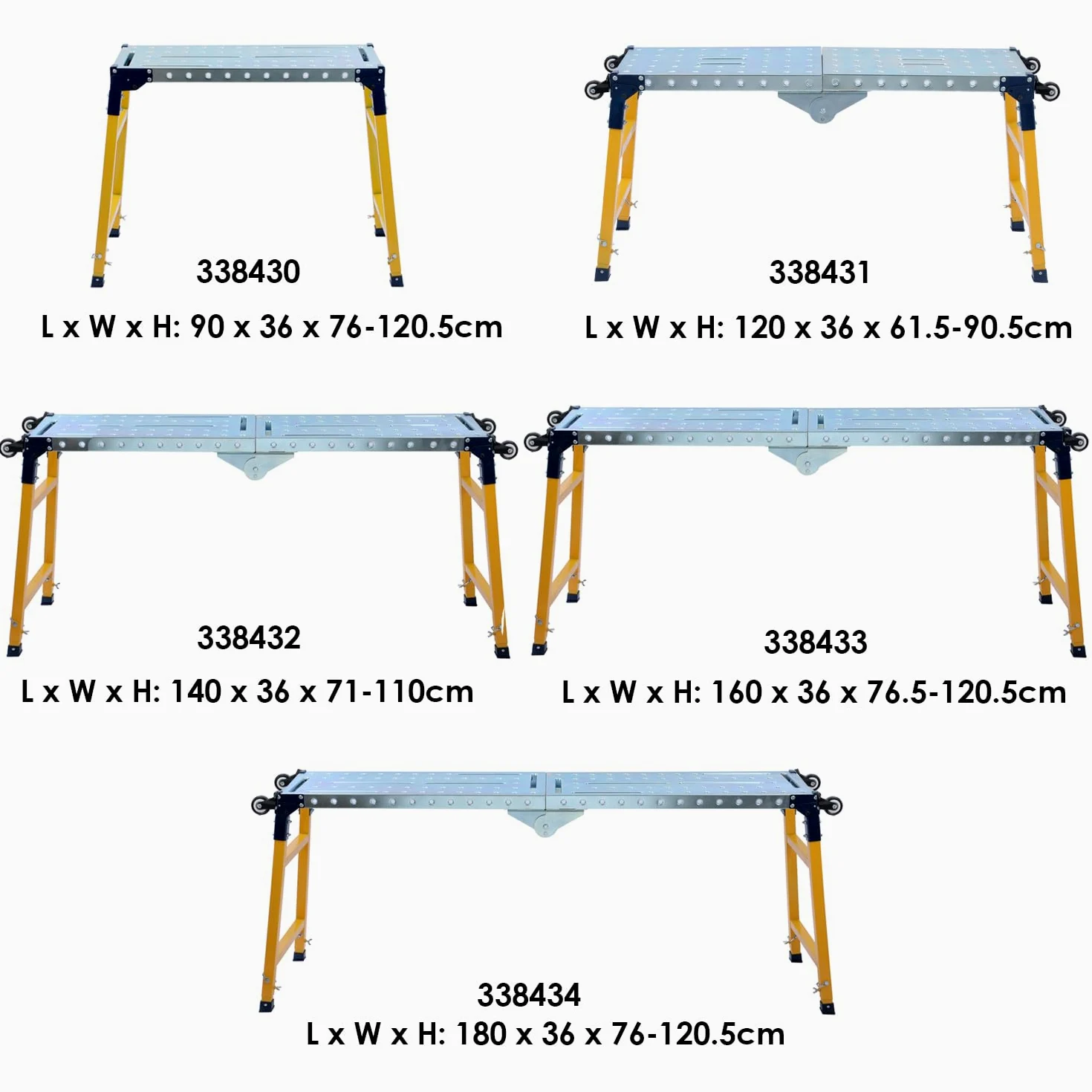 TOPWAY Piattaforma di Lavoro Pieghevole e Regolabile, Capacità di Carico di 500 kg, con 4 Ruote, Ponteggio Pieghevole per Banco di Lavoro per Lavori in Interni ed Esterni, 180 x 36 x 120,5 cm