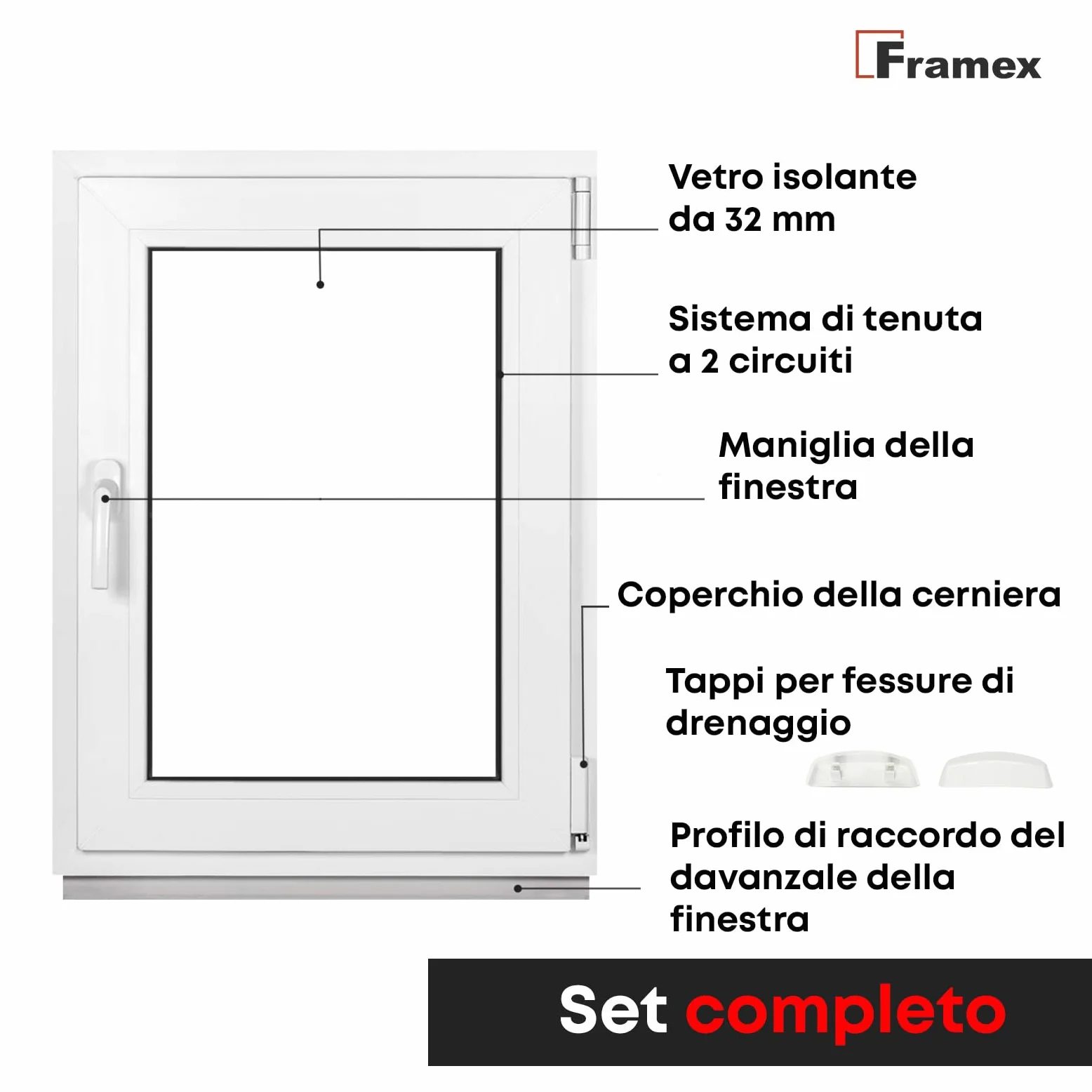 Finestra per Cantina, Piccola Finestra, Bianca, Larghezza x Altezza: 50 x 50 cm (500 x 500 mm), Triplo Vetri (32 mm), Anta-Ribalta, Girevole DIN Destra – Premium