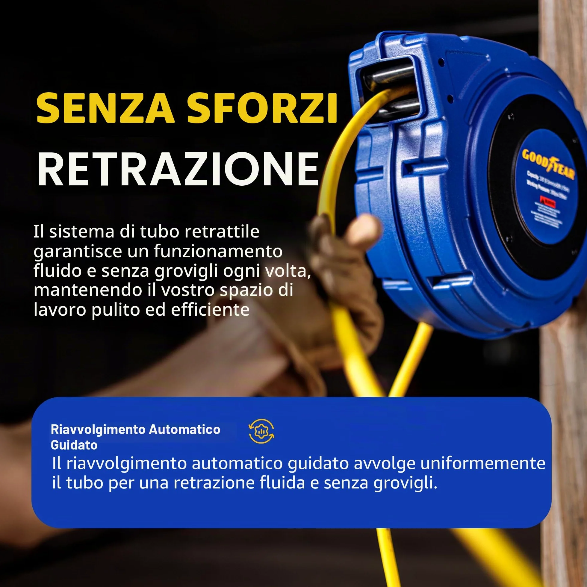 Goodyear 27527153g Chiuso Retrattile compressore d'Aria/Acqua avvolgitubo con 3/8 in. x 50 ft. Ibrida Polymer Tubo Flessibile, Max. 300psi
