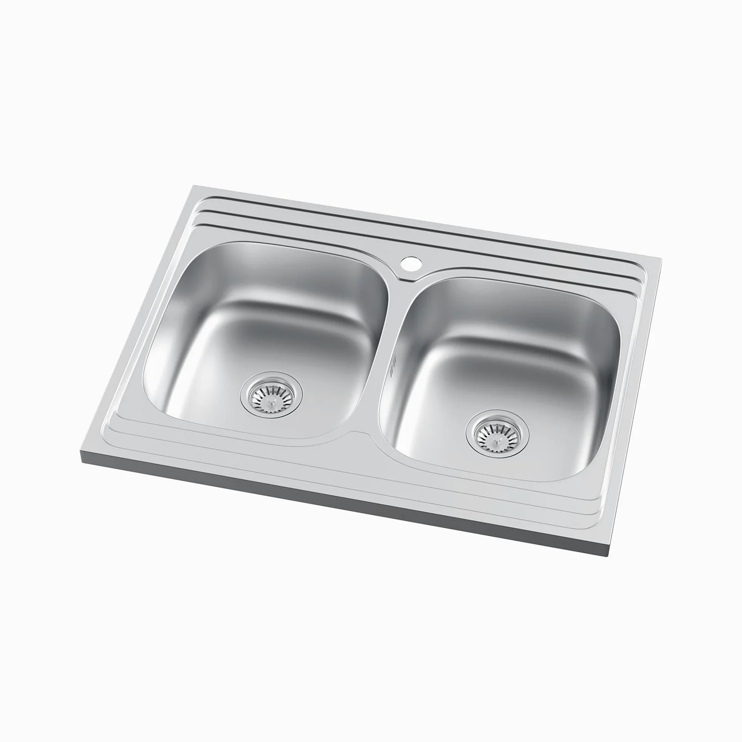 Lavello doppio in acciaio inox, 80 x 60 cm, con 2 vasche con sifone (80 * 60cm)