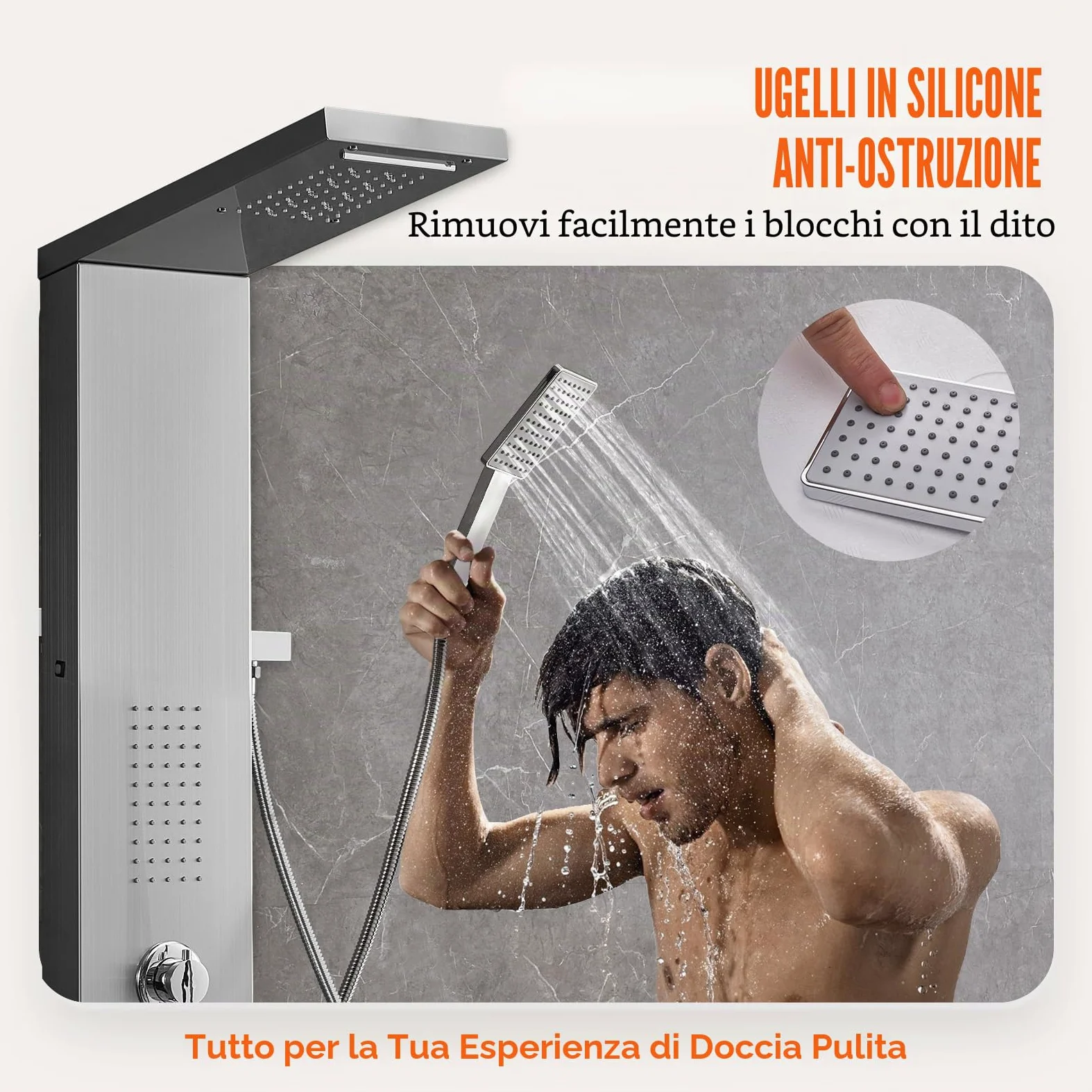 VEVOR Pannello Doccia 5 Modalità, Torre Doccia LED, Pioggia, Cascata, 2 Getti Massaggianti, Bocca Vasca, Soffione Mano, Argento Spazzolato