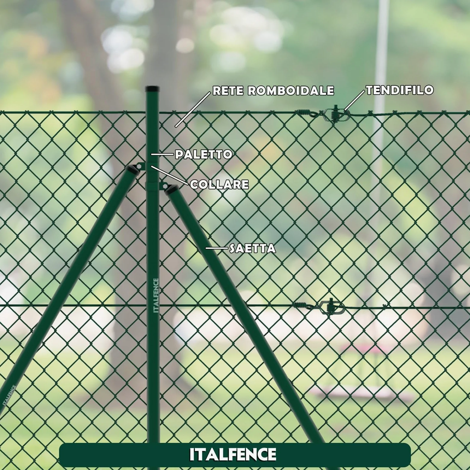 Set da 10 pali tondi tubolari in ferro plastificato verde [H225cm, Ø48mm]