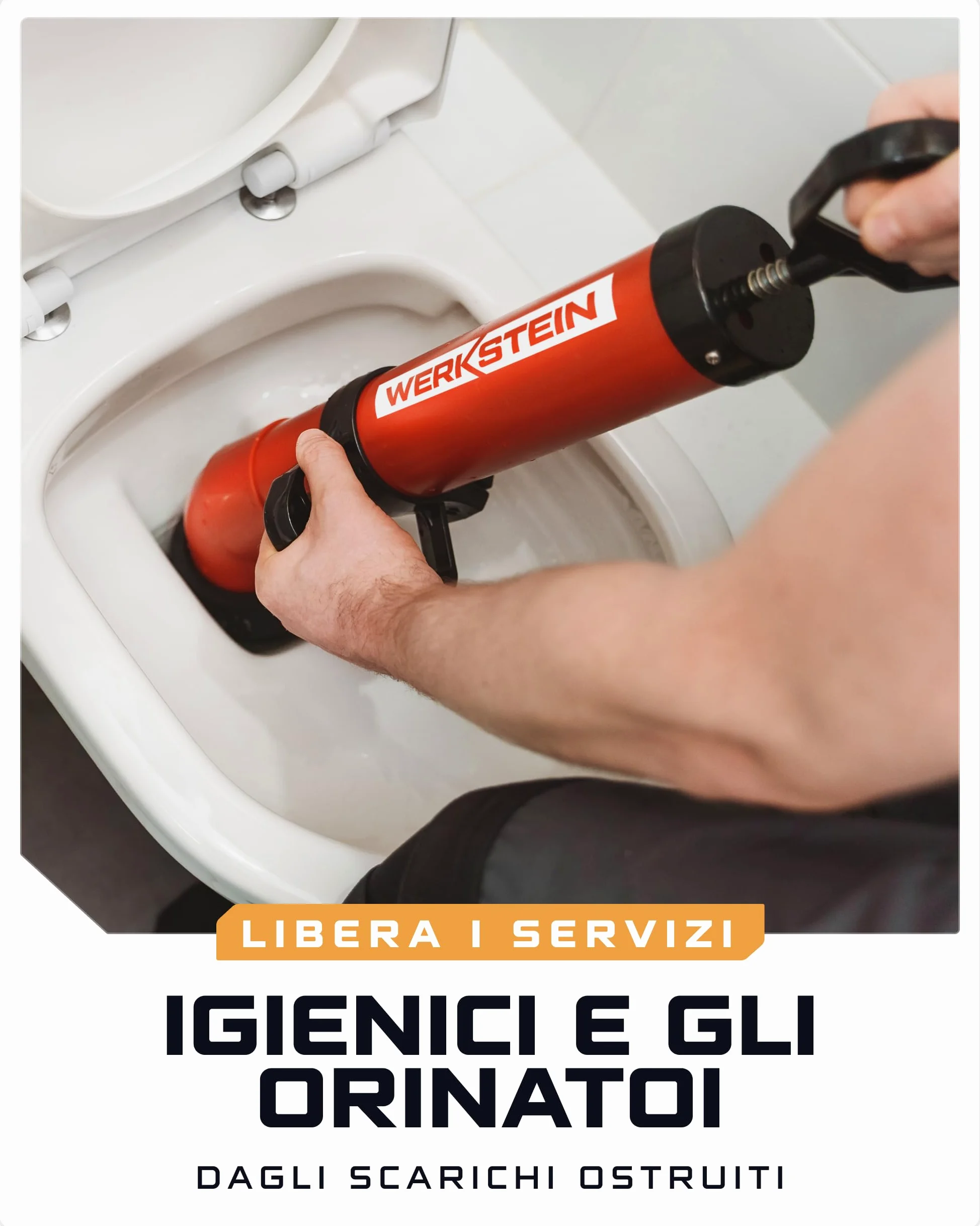 WERKSTEIN Sturascarici ad alta pressione I Stura lavandini e scarichi professionale I Pompa sturalavandini e scarici di alta qualità I per una pulizia rapida ed efficace dei tubi I Incl. 2 adattatori