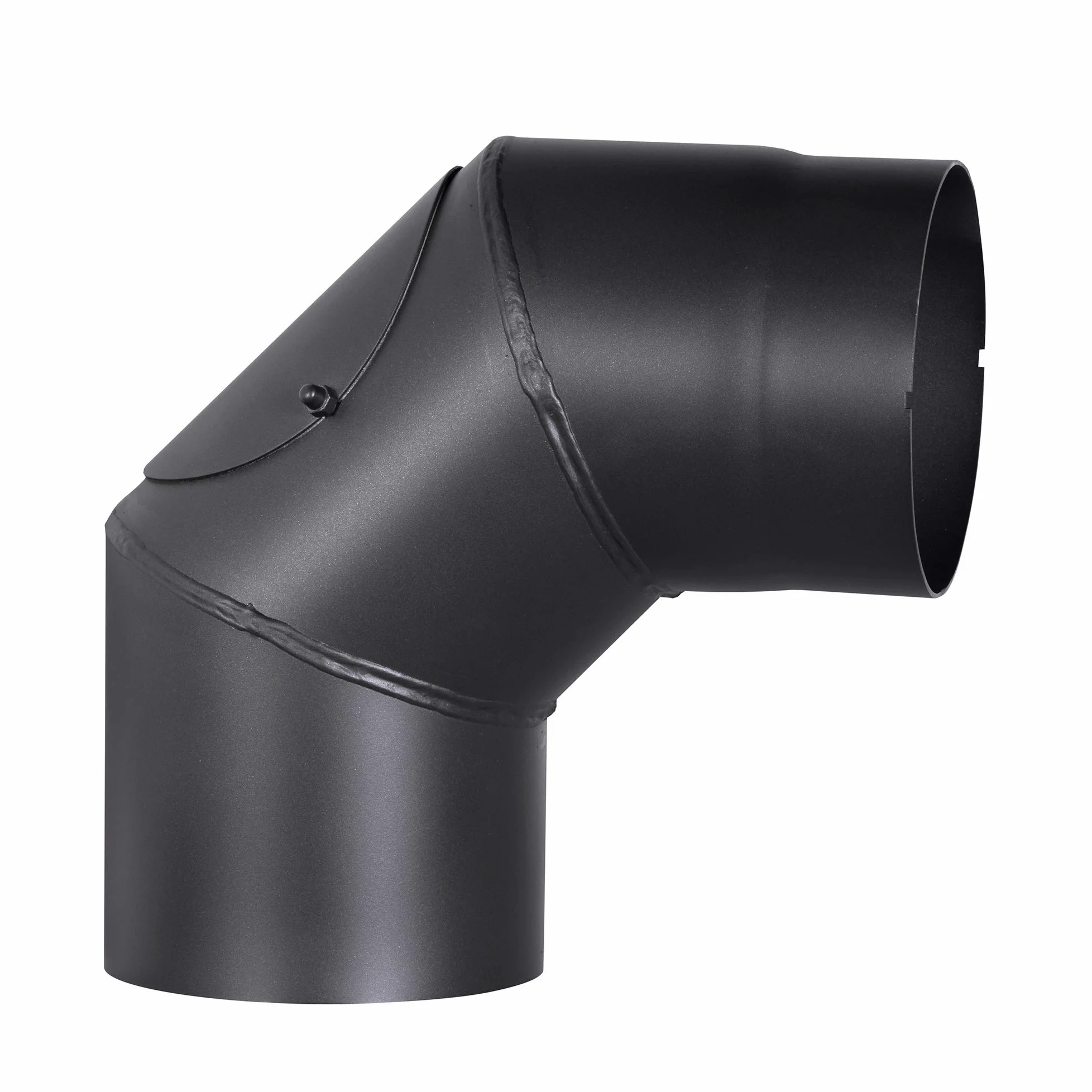 FIREFIX R150/BT - Tubo per stufa, in acciaio spesso 2 mm, diametro 150 mm, per stufe e focolari, Senotherm, nero, 90 gradi, con porta di pulizia