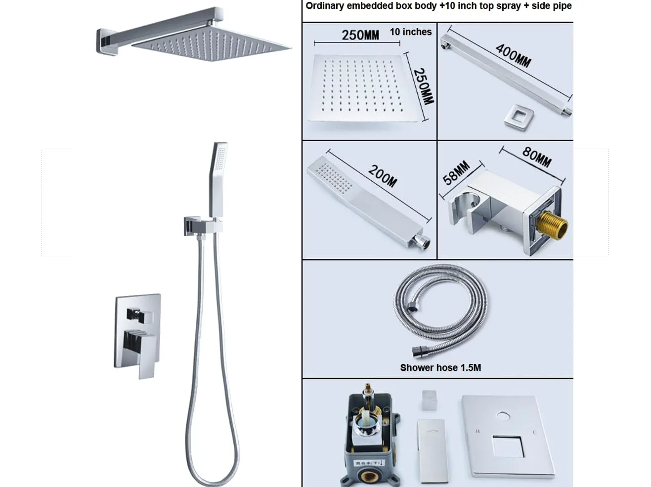 Set di Rubinetti per Vasca e Doccia in Acciaio Inossidabile con Soffione a Pioggia e Doccetta a Mano, Cromato