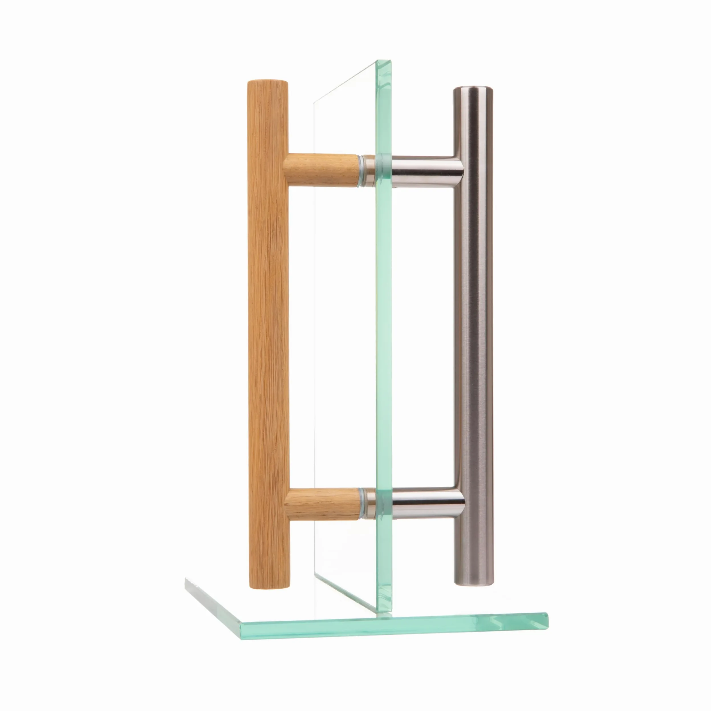 MLS Maniglia per sauna e SPA, Coppia di Maniglie per Porte, Sensazione Piacevole al Tatto, Combinazione di Maniglie in Acciaio Inox e Legno, per Porte Interne in Vetro e Legno, 600 mm