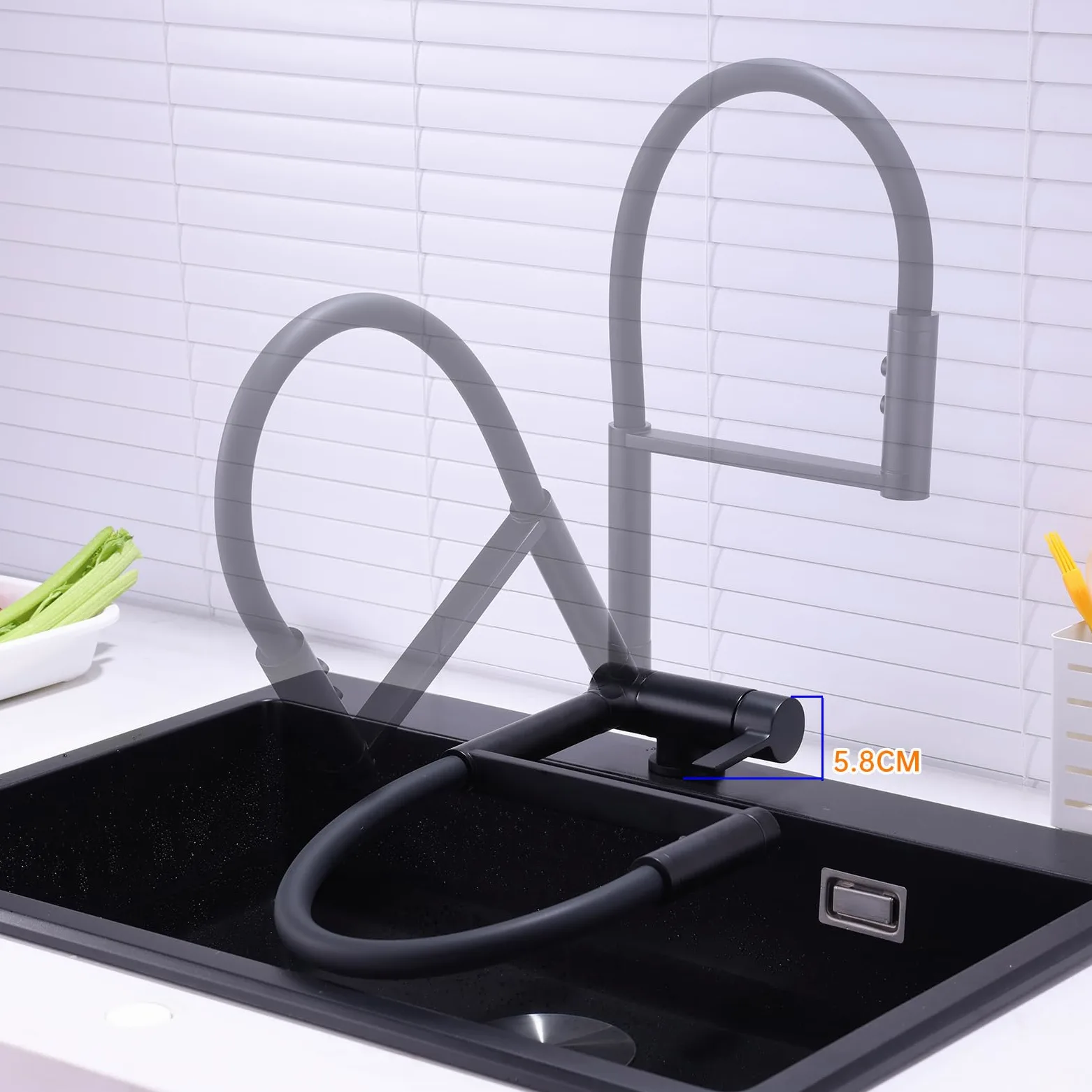 Rubinetto Lavello Cucina con Doccetta Nero Miscelatore Cucina Pieghevole Sottofinestra Rubinetti Cucina Flessibile con 2 Tipi di Spruzzo