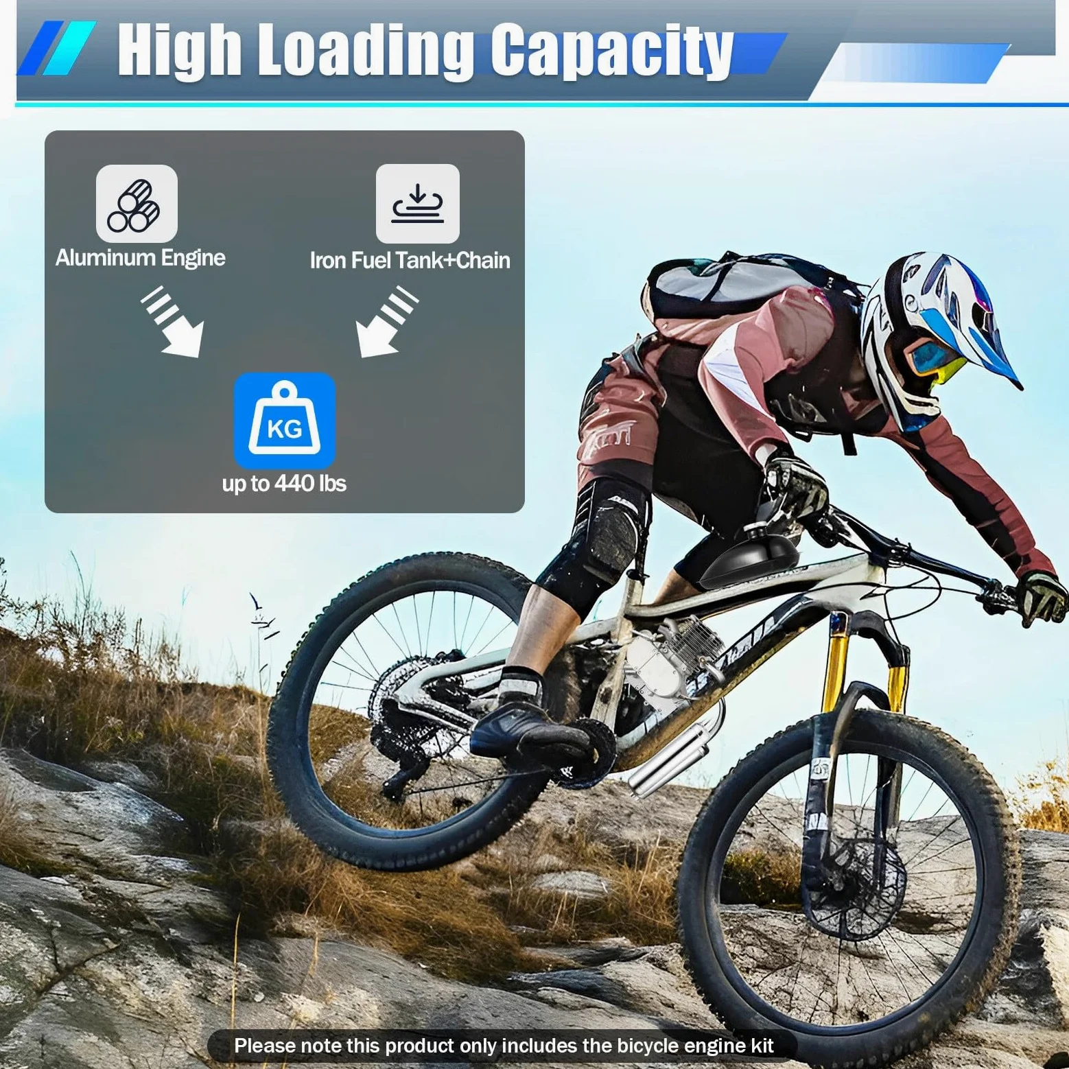 Kit motore per bicicletta, 100 CC a 2 tempi, CDI Pocket Bike Motor, raffreddamento ad aria, motore a benzina per bicicletta, kit per la maggior parte delle biciclette da 26/28, 44, numero di denti