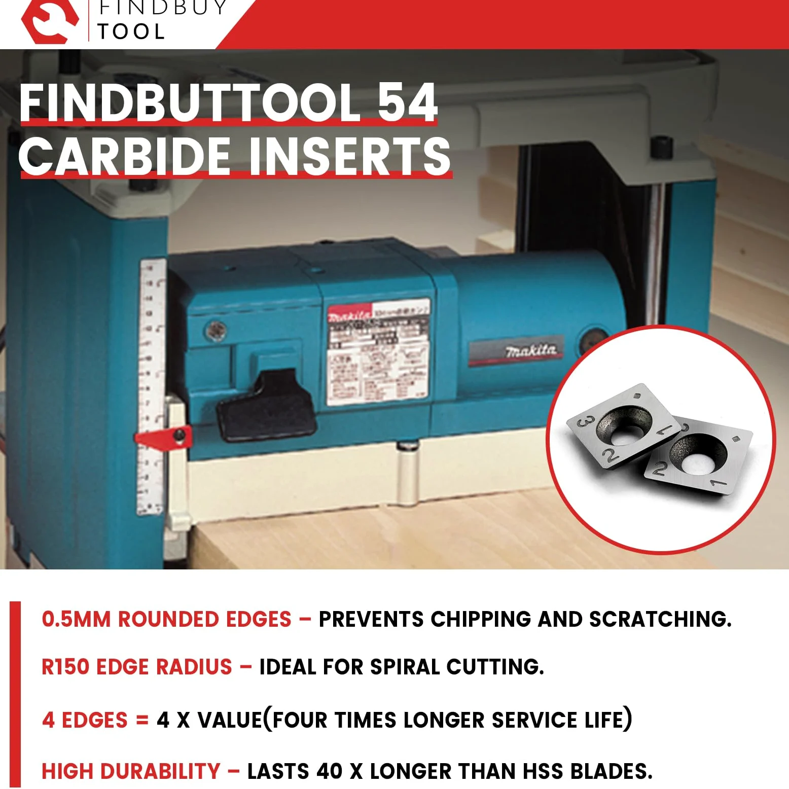 FindBuyTool - Testina elicoidale per pialla Makita 2012NB, testa di taglio a spirale da 12,5 pollici con design a spirale a 4 file, testa elicoidale con 55 inserti in carburo, basso rumore e