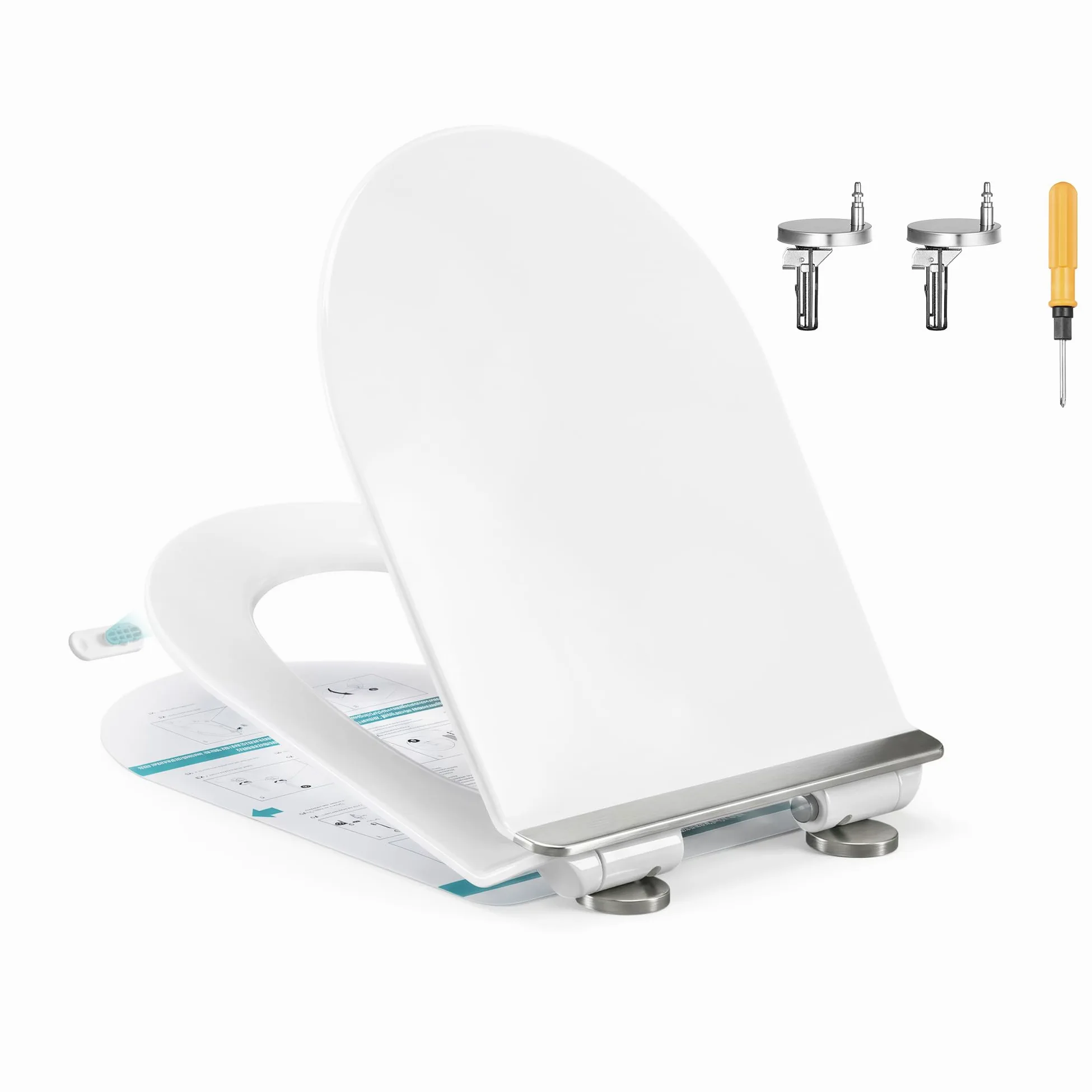 SONGMICS Sedile WC a Forma di D Lungo, Copriwater a Chiusura Rallentata, Sgancio Rapido, Asse WC Universale Facile da Montare, Sedile Water in Urea-duroplast, Regge 300 kg, Bianco BTL102WZ01