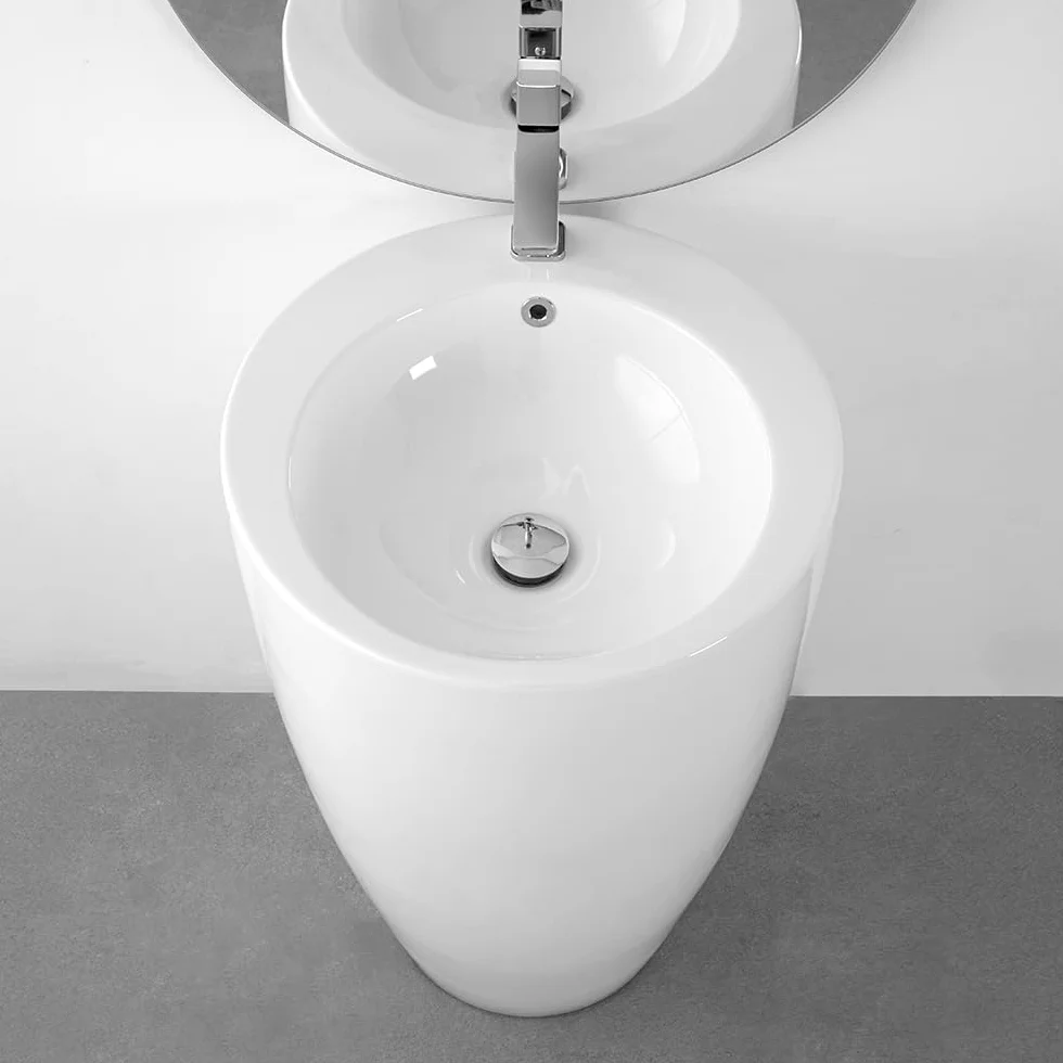 Lavabo Freestanding Da Terra 50x85 Cm In Ceramica Dalla Finitura Bianco Lucida Moderna Ed Elegante Linea Tokyo