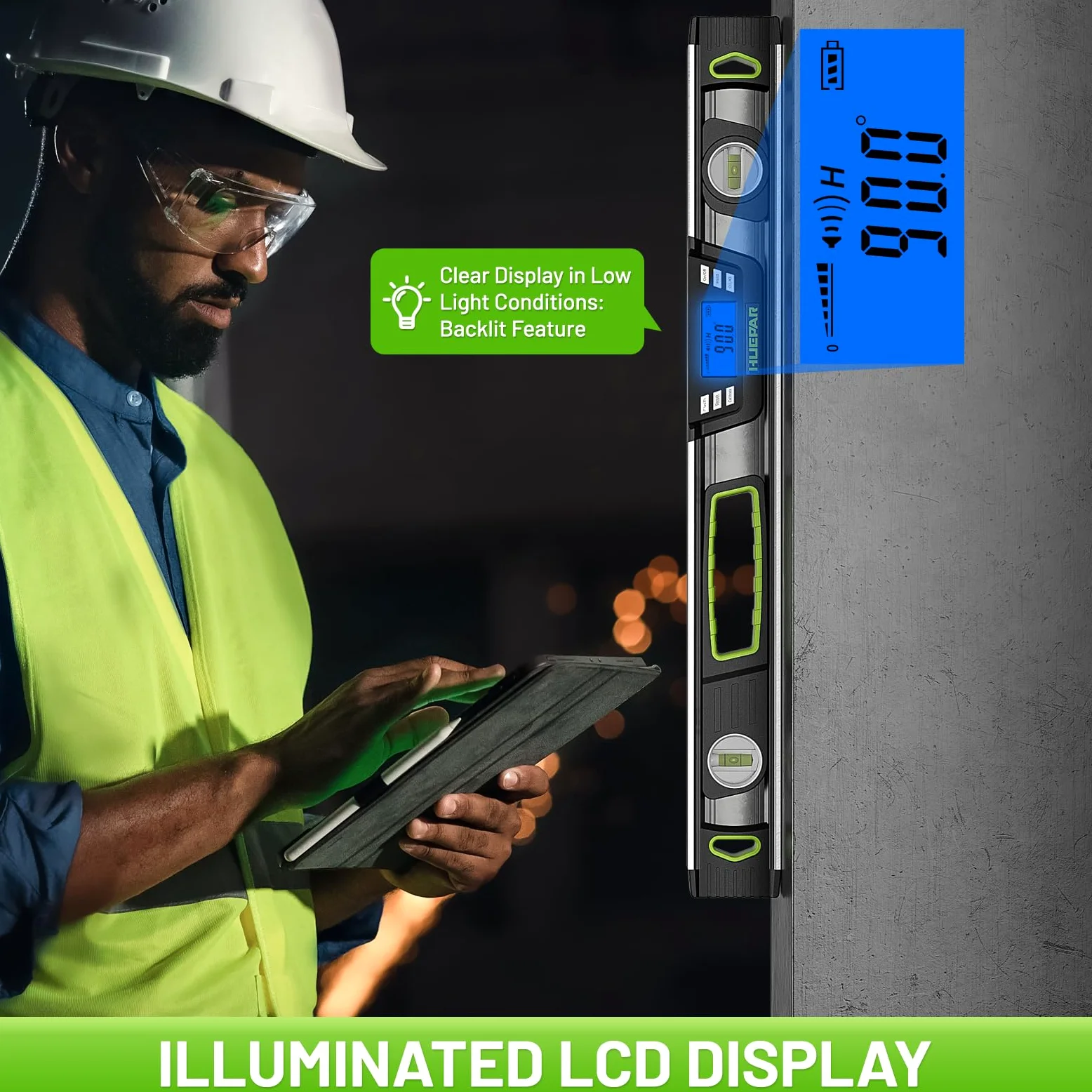 Huepar Livella digitale da 24 pollici, strumento professionale intelligente di precisione Torpedo, display LCD luminoso, avvisi acustici, fondo magnetico, IP54, resistente alla polvere e all'acqua
