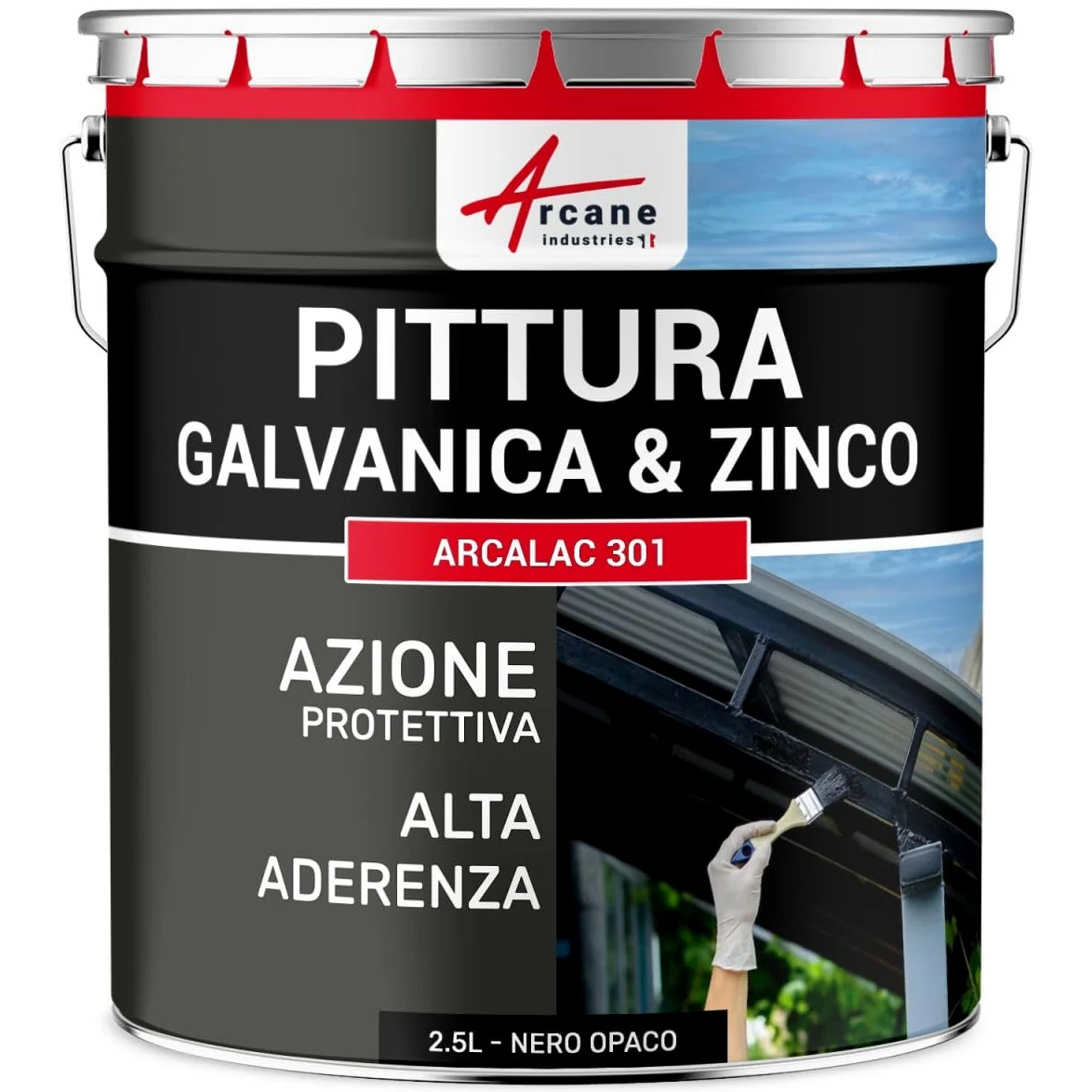 ARCANE INDUSTRIES Vernice per ferro zincato: protegge e decora - ARCALAC 301-2,5 L Nero Opaco - RAL 9005