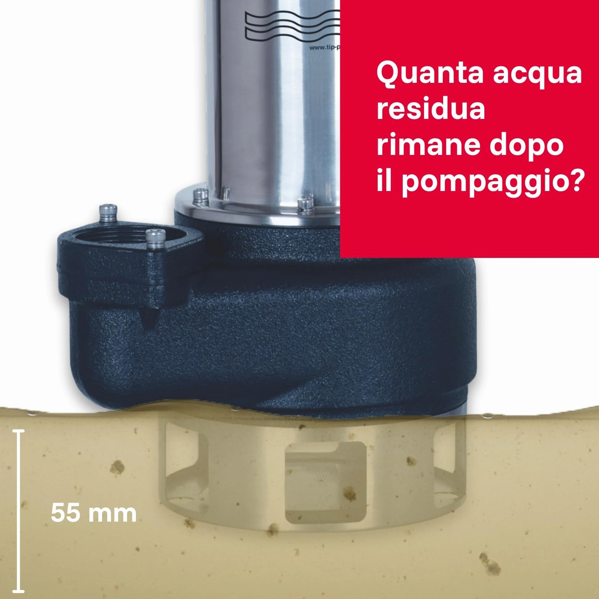 Pompa sommersa professionale per acque sporche T.I.P. - Acciaio inossidabile (portata 42.000 l/h, prevalenza 16 m, pressione 1,6 bar, granulometria 50 mm, acqua di lavaggio) Extrema 700/16-3 IX
