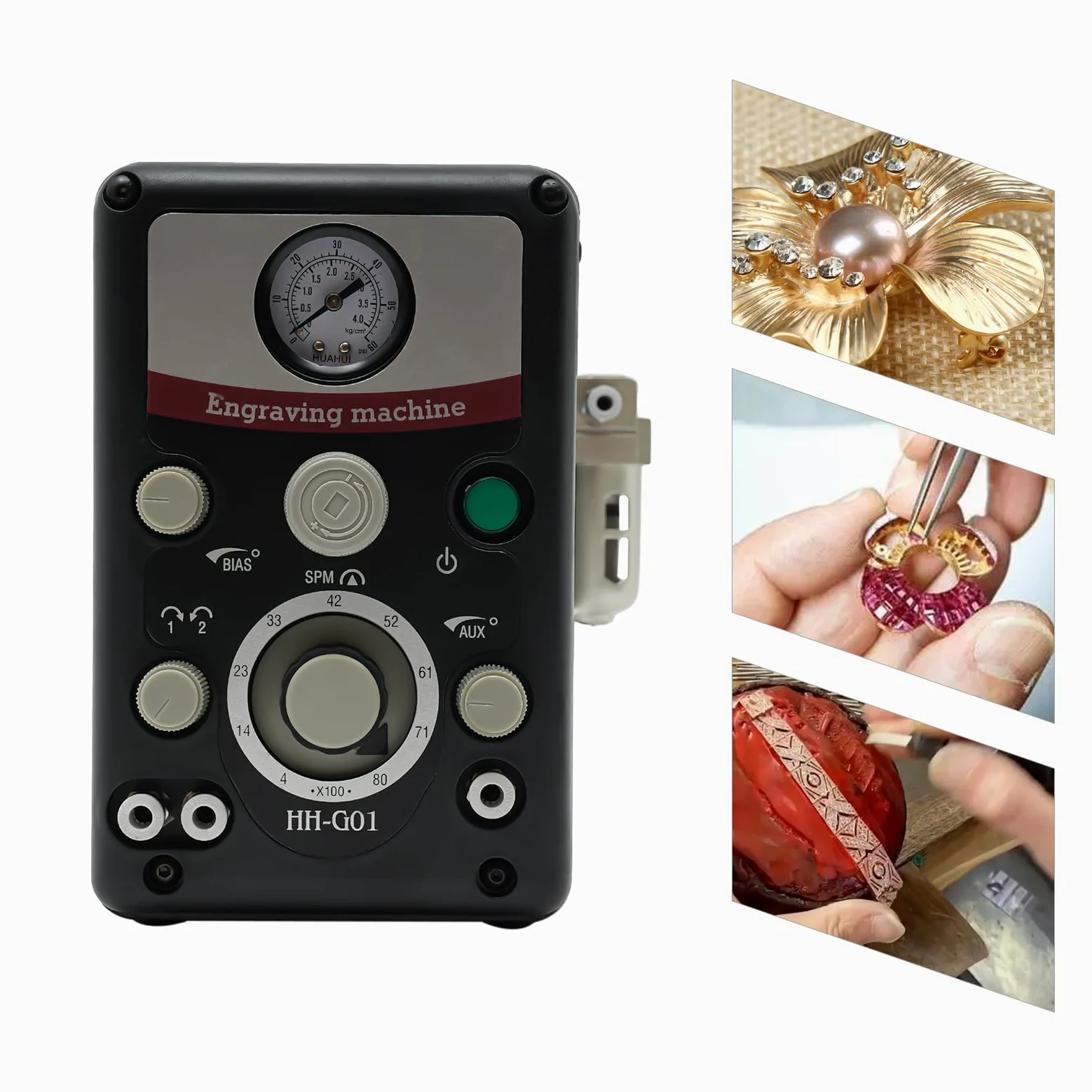 Macchina per incisione pneumatica, macchina per incisione pneumatica, macchina per incisione a percussione ad aria compressa con doppio manico, 80 W per gioielli e metallo
