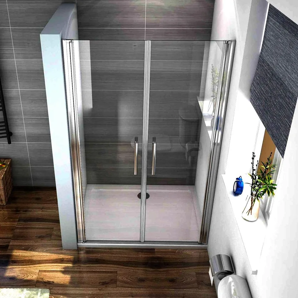 Box Doccia Per Nicchia 90x185cm Doppie Porte Battenti Saloon in Vetro 6mm Temperato Trasparente Anticalcare Profilo Cromato Lucido