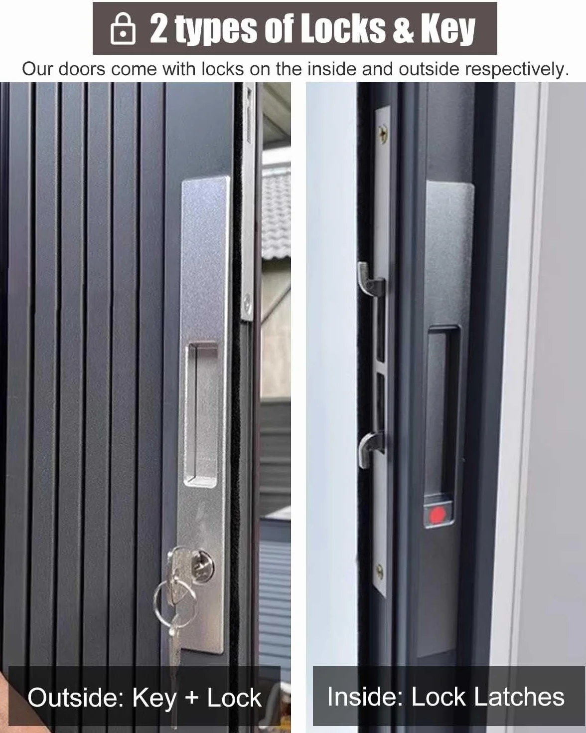 Cancello scorrevole a fisarmonica per patio esterno e porta d'ingresso, schermo retrattile con serratura e kit hardware chiave
