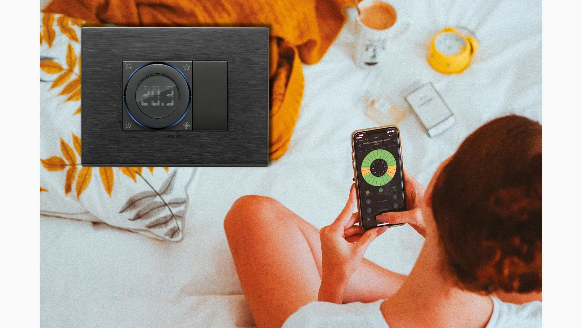 Vimar 02974.B Termostato IoT a rotella, compatibile con Alexa, Google Home e IFTTT, retroilluminazione regolabile, ingresso sensore esterno, da completare con placche Eikon, Arké, Plana, Idea