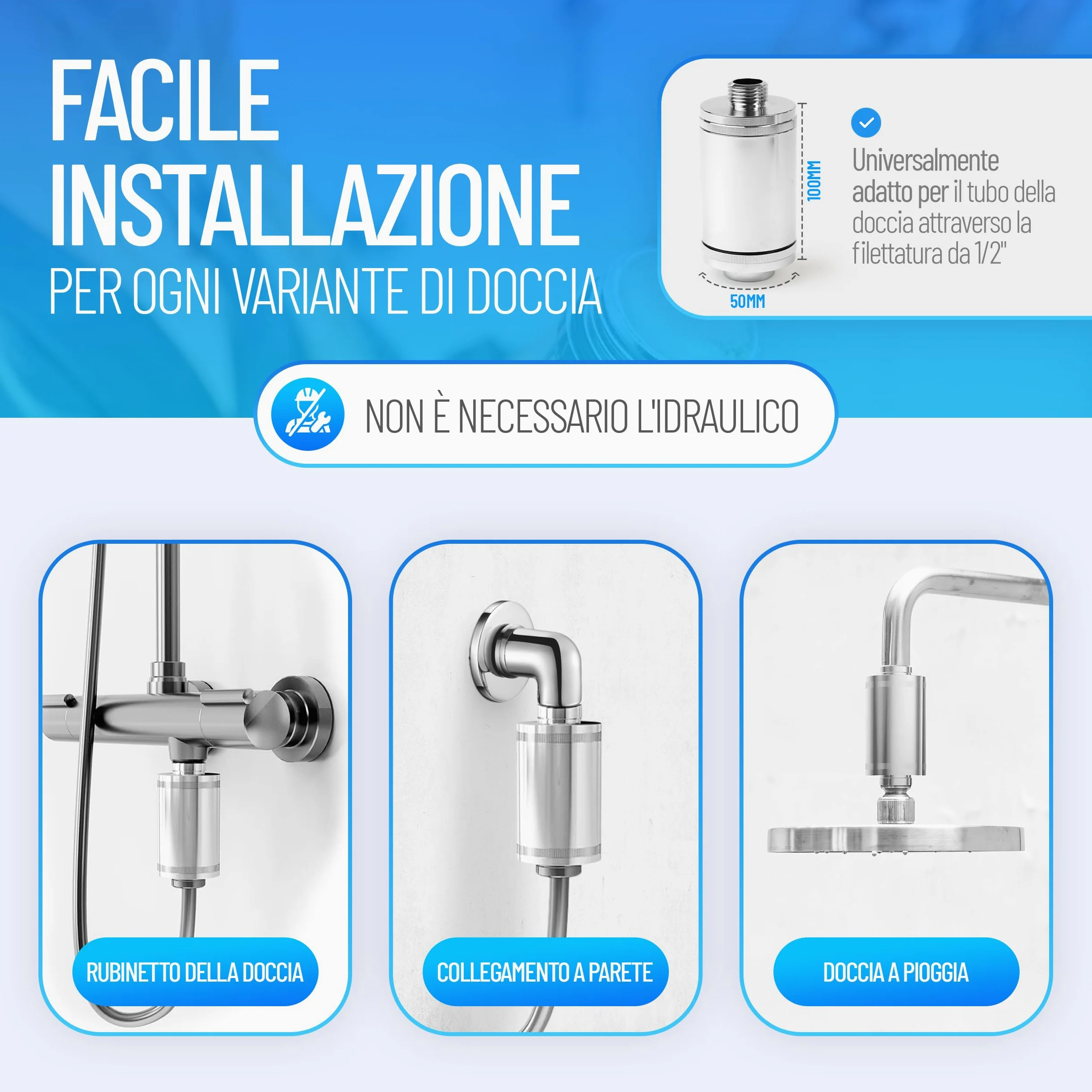 Filtro antilegionella LONGLIFE per doccia | Protezione antilegionella certificata | Set completo con filtro sostituibile