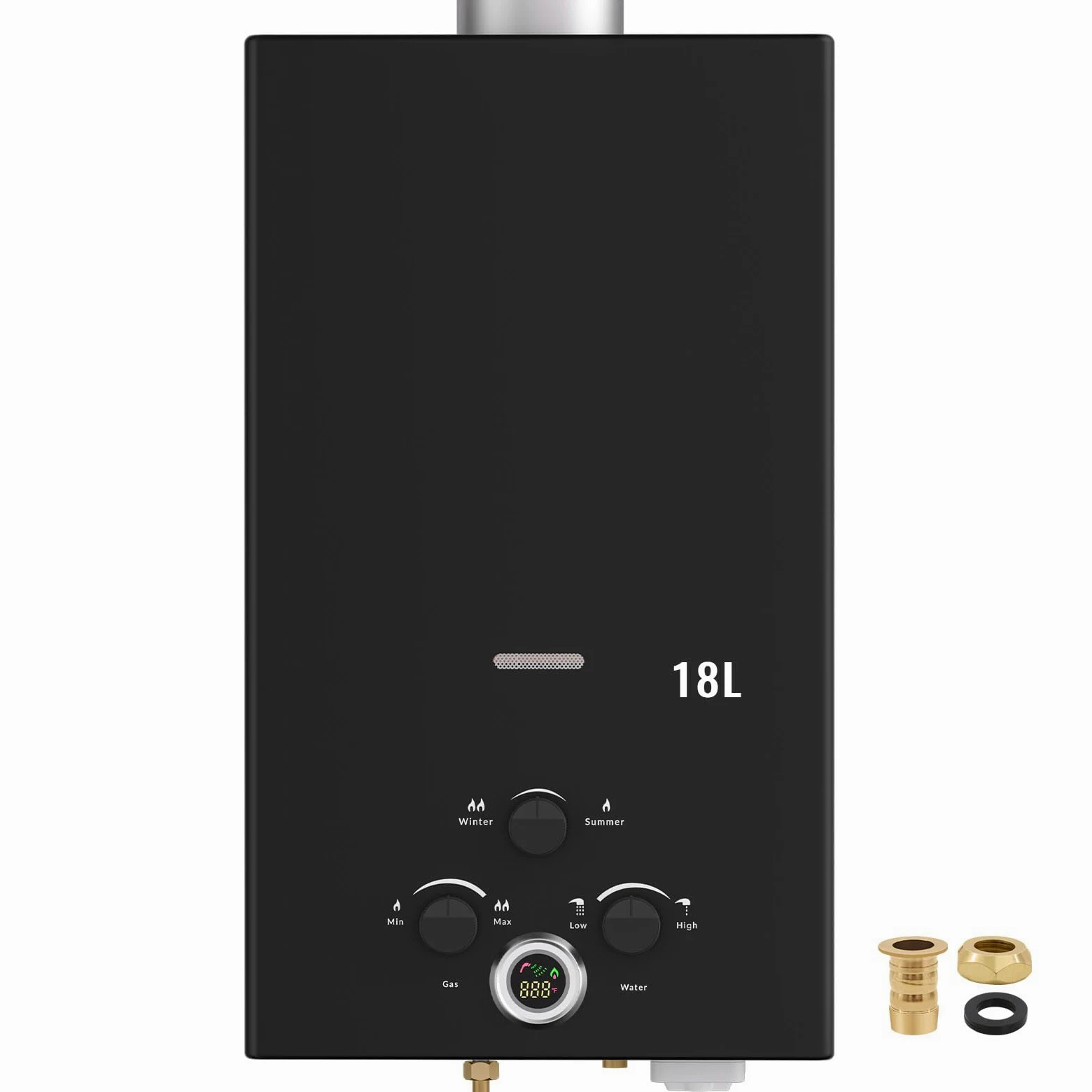 Scaldabagno a Gas 18L, All'aperto Portatile Scaldabagno Istantaneo a Propano Con Display Digitale Multi-Protezione Parete senza Serbatoio Scaldacqua Istantaneo Automatico, classe energetica A