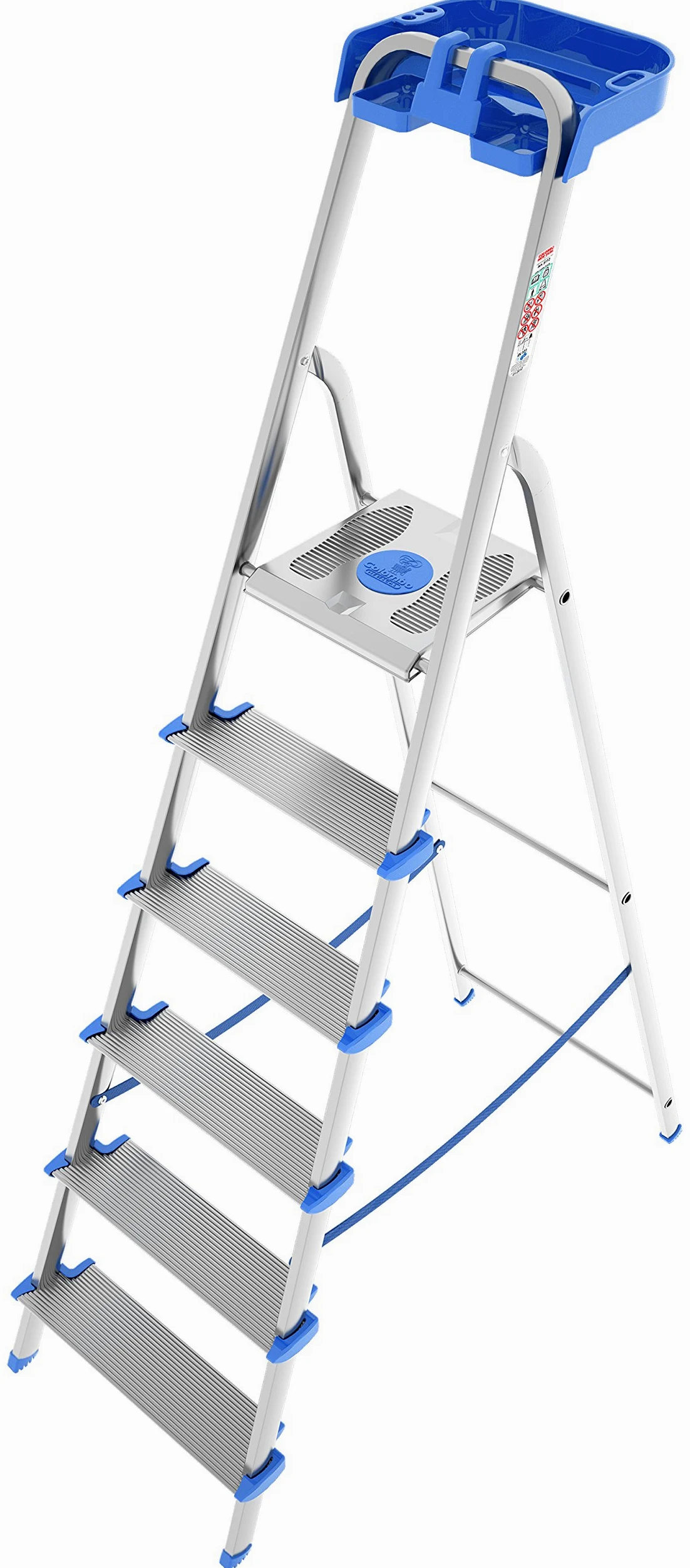 Colombo Scala Alluminio Atlantica 3/4/5/6/7/8 Gradini | Scala 6 Gradini Extra Large 12cm con Piattaforma Antiscivolo e Vaschetta Portautensili | Conforme EN131 TÜV-GS | Portata 150kg | Made in Italy