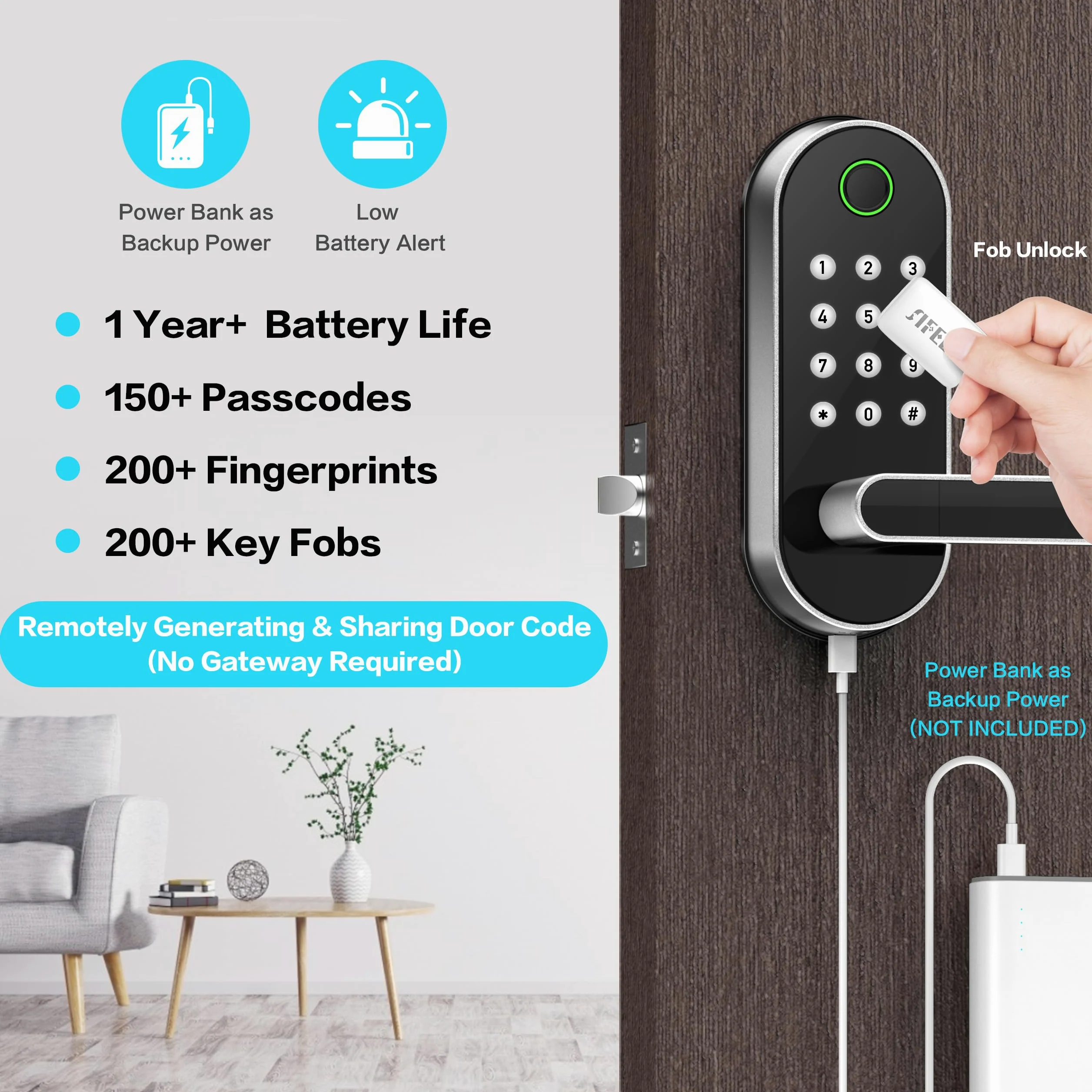 Serratura intelligente con impronta digitale Sifely con maniglia e tastiera: serratura elettronica digitale biometrica Sifely con codice, pomello elettrico per porte anteriori, interni, esterni e