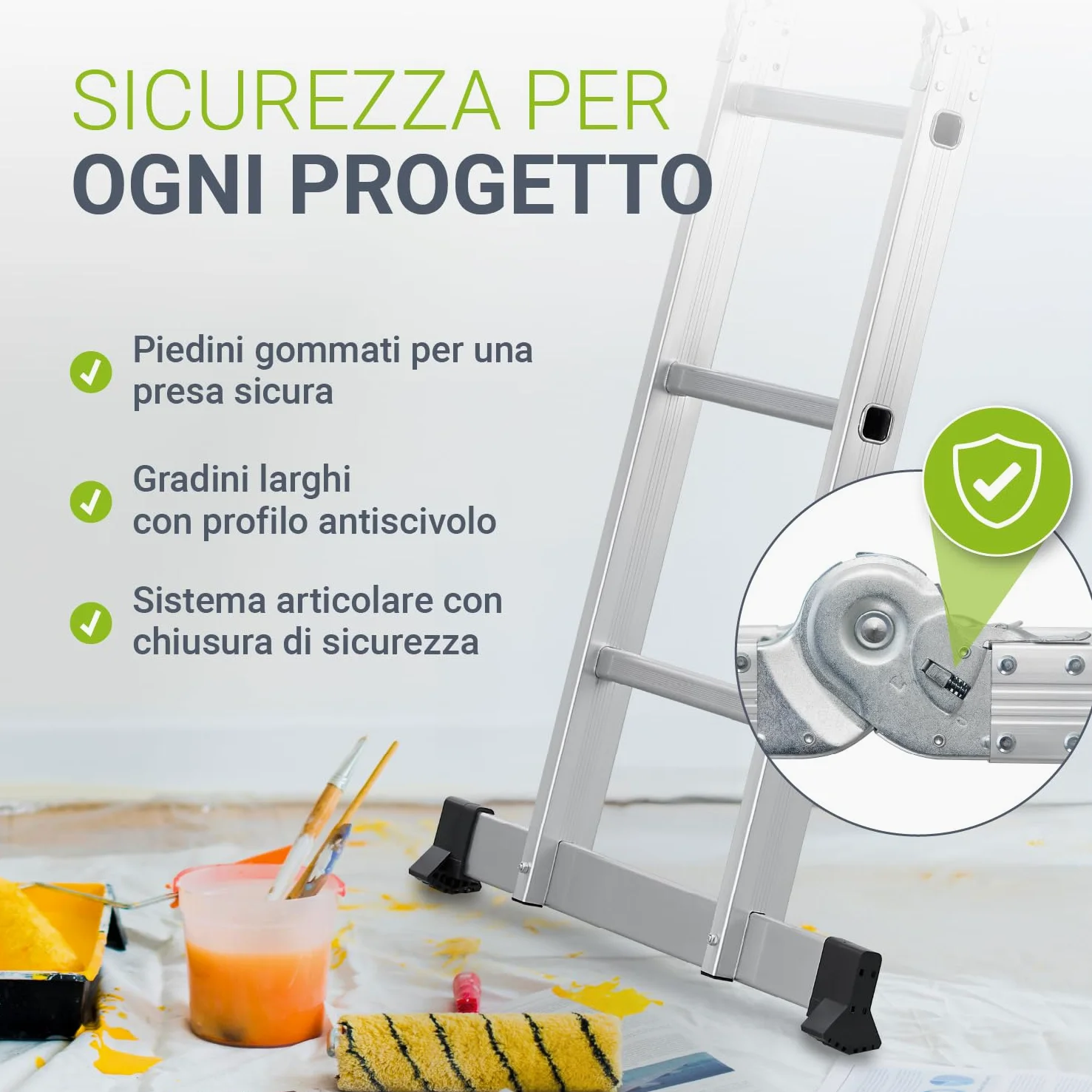 Scala multifunzionale pieghevole in alluminio Juskys 3x4 gradini, 3,6 m, portata fino a 150 kg – snodabile in 4 pezzi
