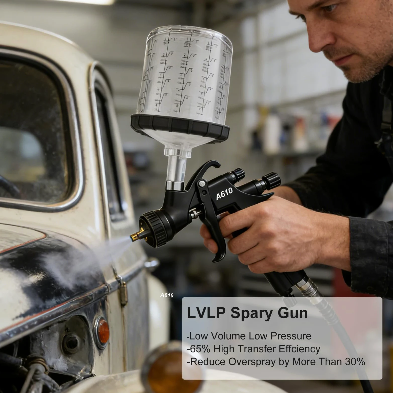 R500 LVLP Pistola a spruzzo ad aria con 10 contenitori monouso da 650 ml, Pistole a Spruzzo A610 per automobili, Spruzzatore per Verniciatura con 1,3/1,5/1,7 mm Ugelli (A610 con 10 vaschette vernice)
