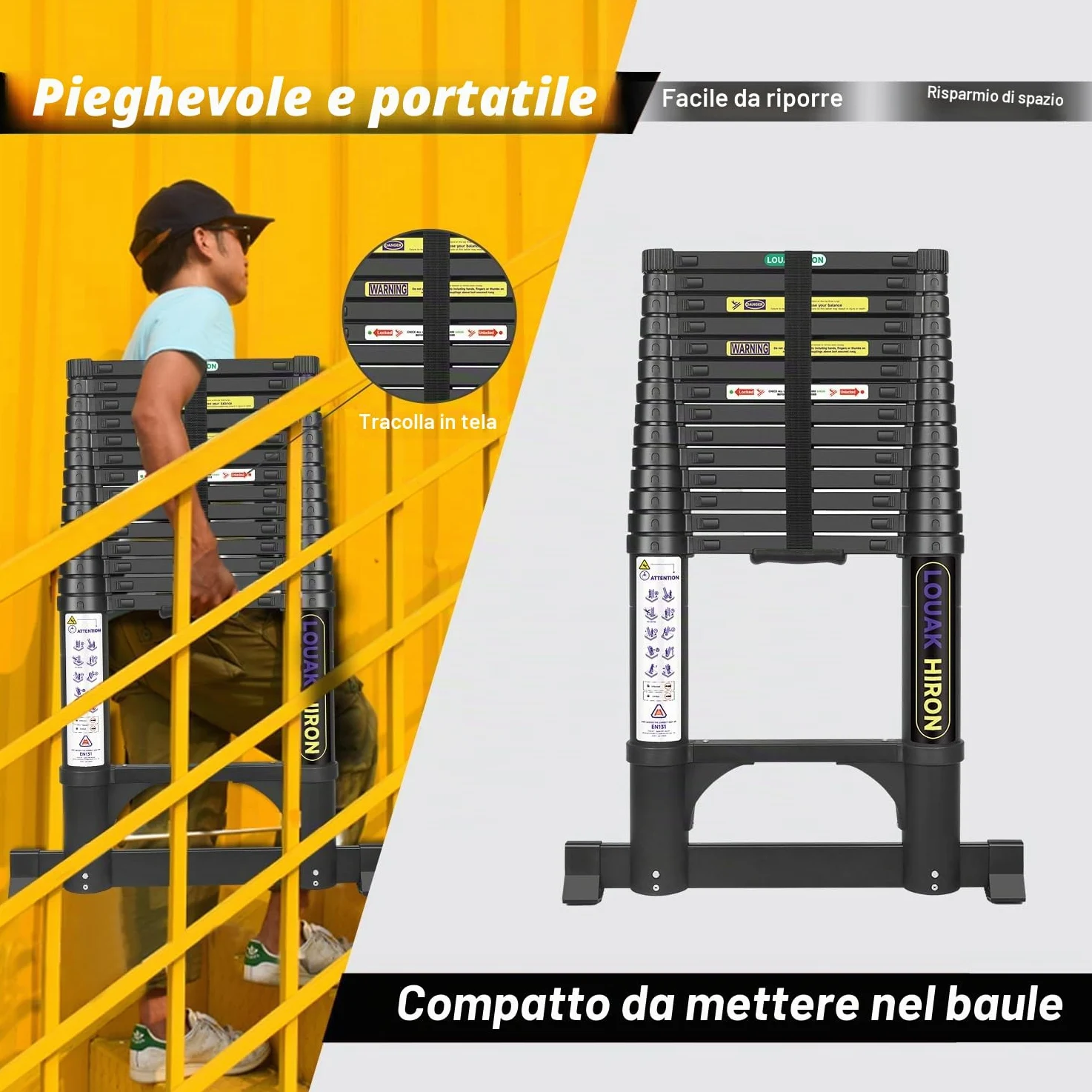Scala telescopica in alluminio 4,4M allungabile pieghevole antiscivolo in alluminio di alta qualità scala multiuso