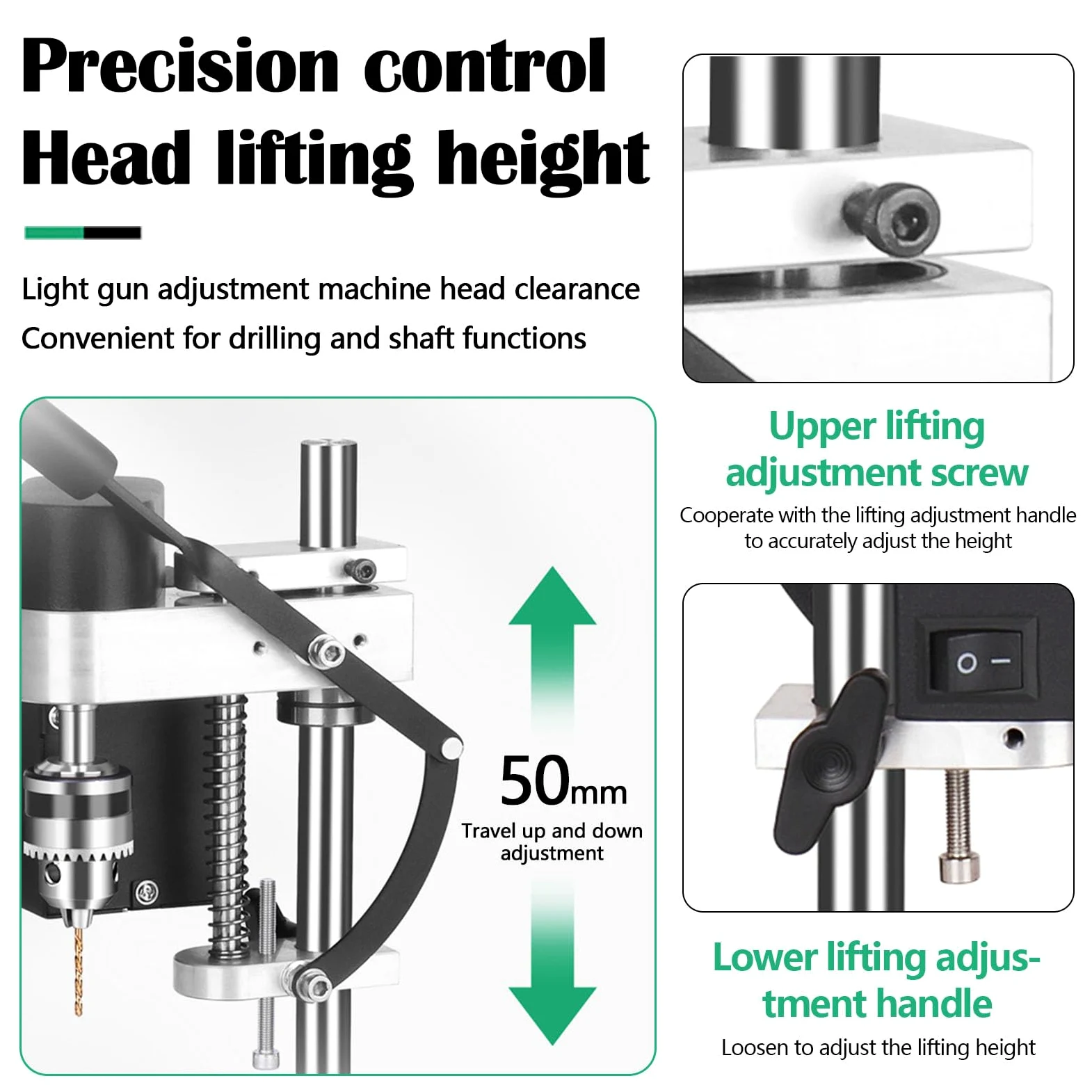 Trapano A Colonna, 250W Mini Trapano Banco Supporto Per Trapano Mandrino Trapano Velocità Regolabile 7 Velocità Con Una Portata 0,3-4MM Regolazione In Altezza 50MM Per Metallo Legno Acrilico Alluminio