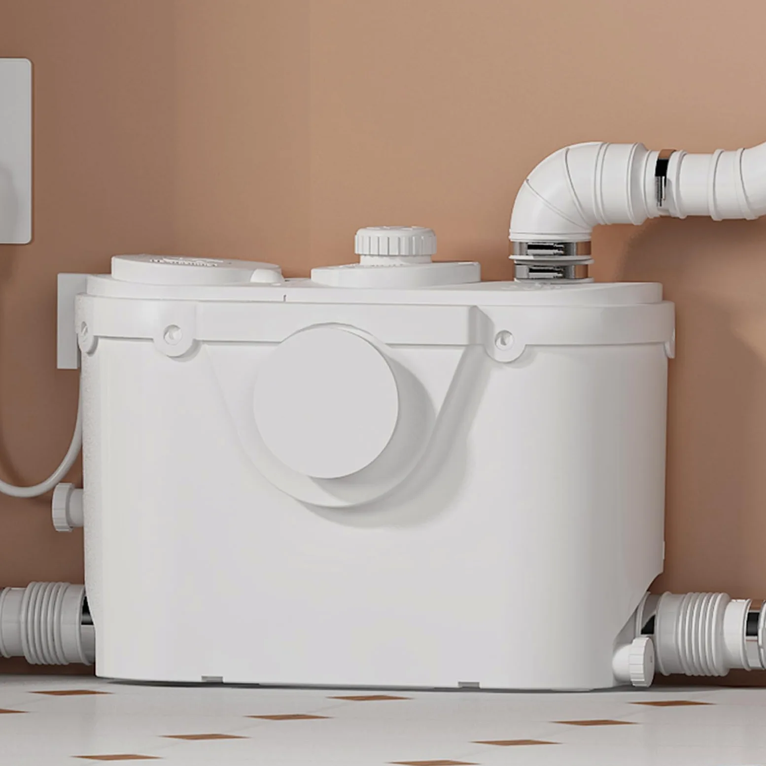 Pompa trituratore per cantina, pompa per WC con motore in rame per sotto la linea 23 piedi/7 m, sistema di lavaggio verticale/orizzontale, 4 ingressi per lavello, doccia/lavandino,500W