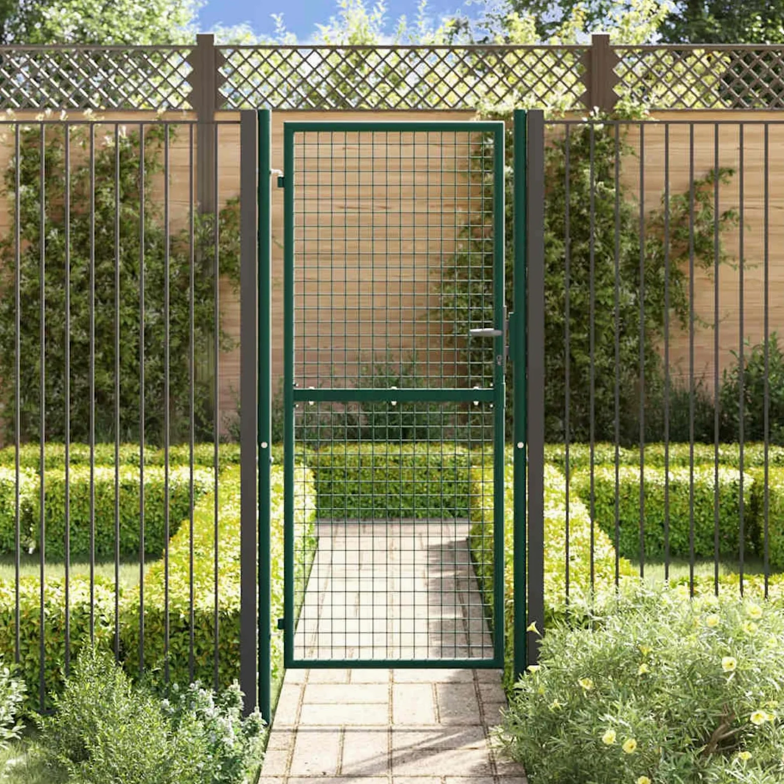 Gecheer Cancello,per Recinzione,da Giardino,Singolo,in Acciaio,Verde,100x250 cm,Cancello Singolo,Cancello da Giardino,Cancello Metallo,Cancello Acciaio,Cancello per Esterno