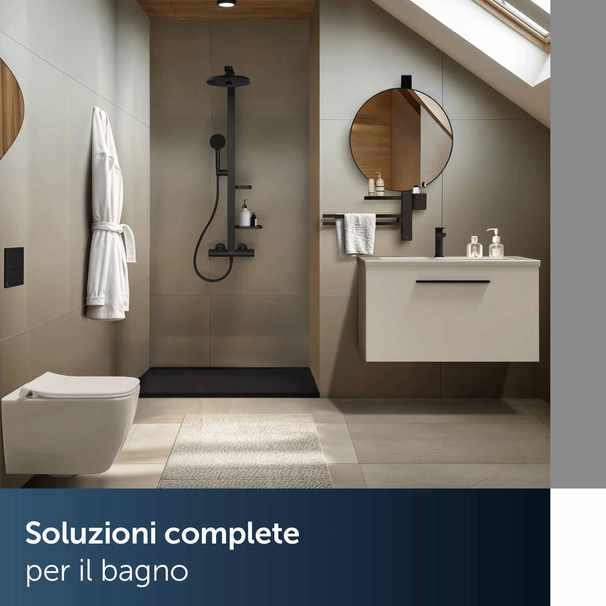 Ideal Standard Ceratherm Alu+ Colonna doccia, Realizzato con l'100% di alluminio riciclato, doccia a risparmio idrico con getti variabili e protezione antiscottatura – Nero Opaco (356x501x1113 mm)