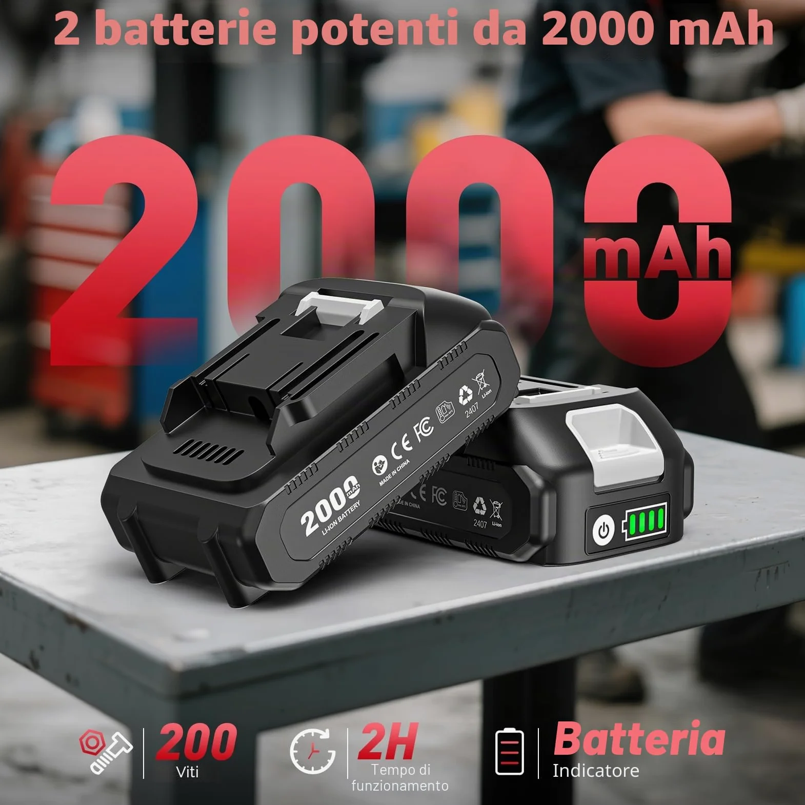 Chiave a cricchetto elettrica 3/8" Senza Fili: 120Nm (88 Ft-lbs) + 200 RPM, con 2 Batterie 2.0Ah, Luce LED e Set da 11 Boccole,Potente chiave elettrica per Auto e Riparazioni Domestiche