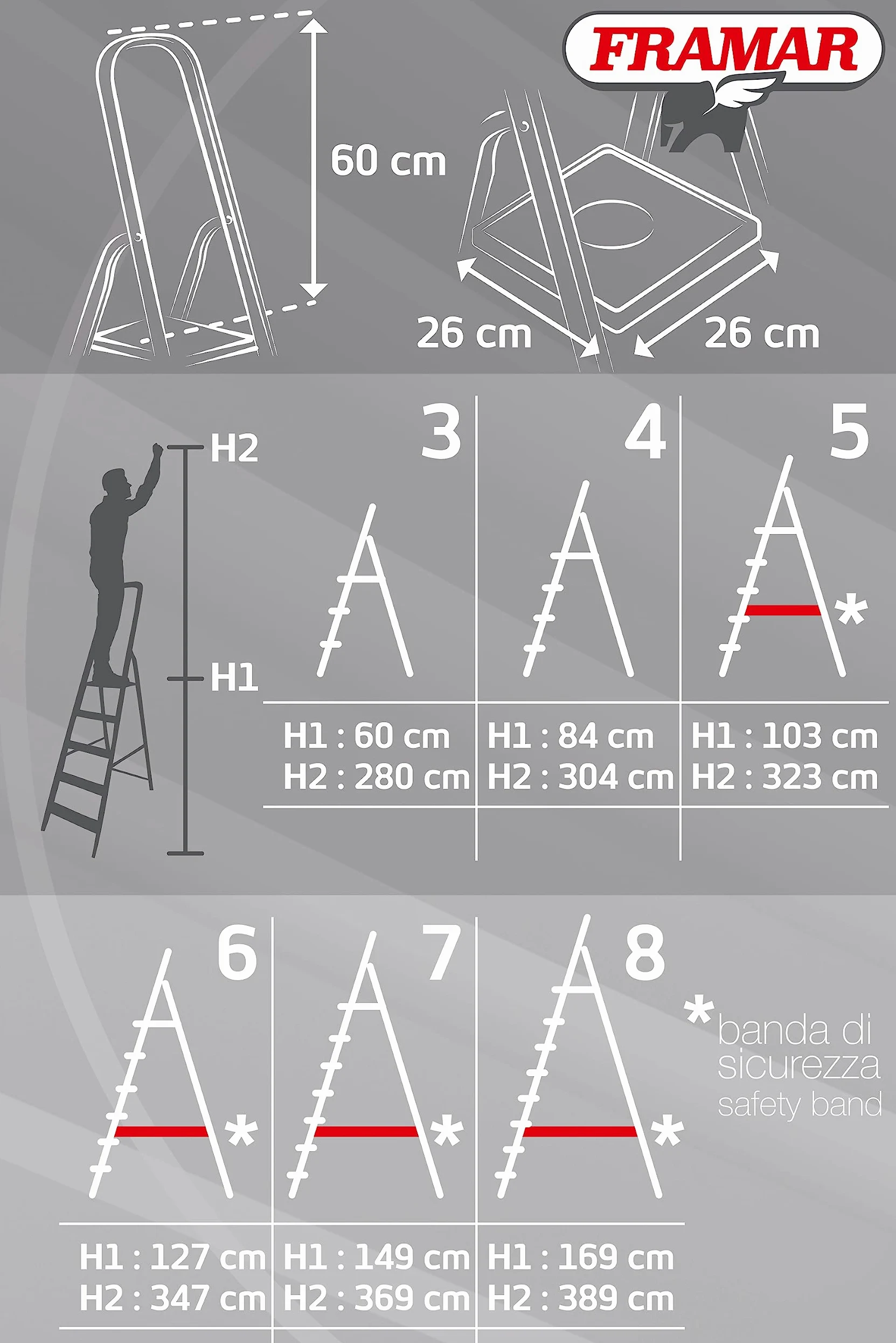 FRAMAR Scala Piuma 8 Gradini in Alluminio - Portata 100 Kg